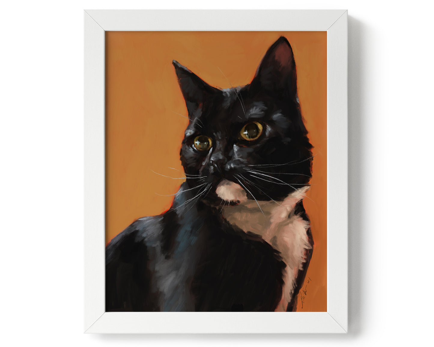 "Portrait of Rufio" by Catherine Hébert - Black and White Tuxedo Cat Portrait Art Print - 8"x10" size