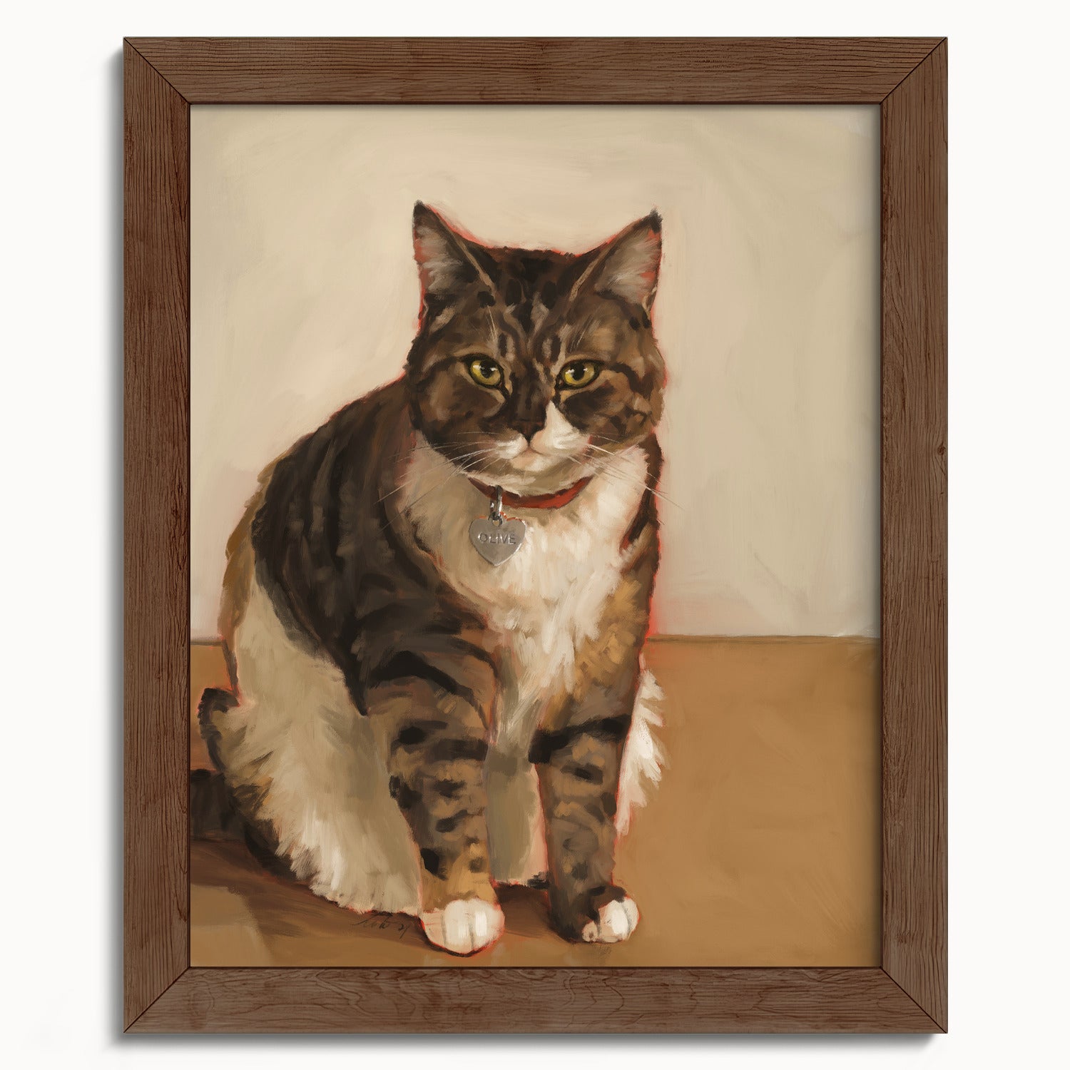 "Olive" by Catherine Hébert - Brown and White Tabby Cat Fine Art Print - 8"x10" size
