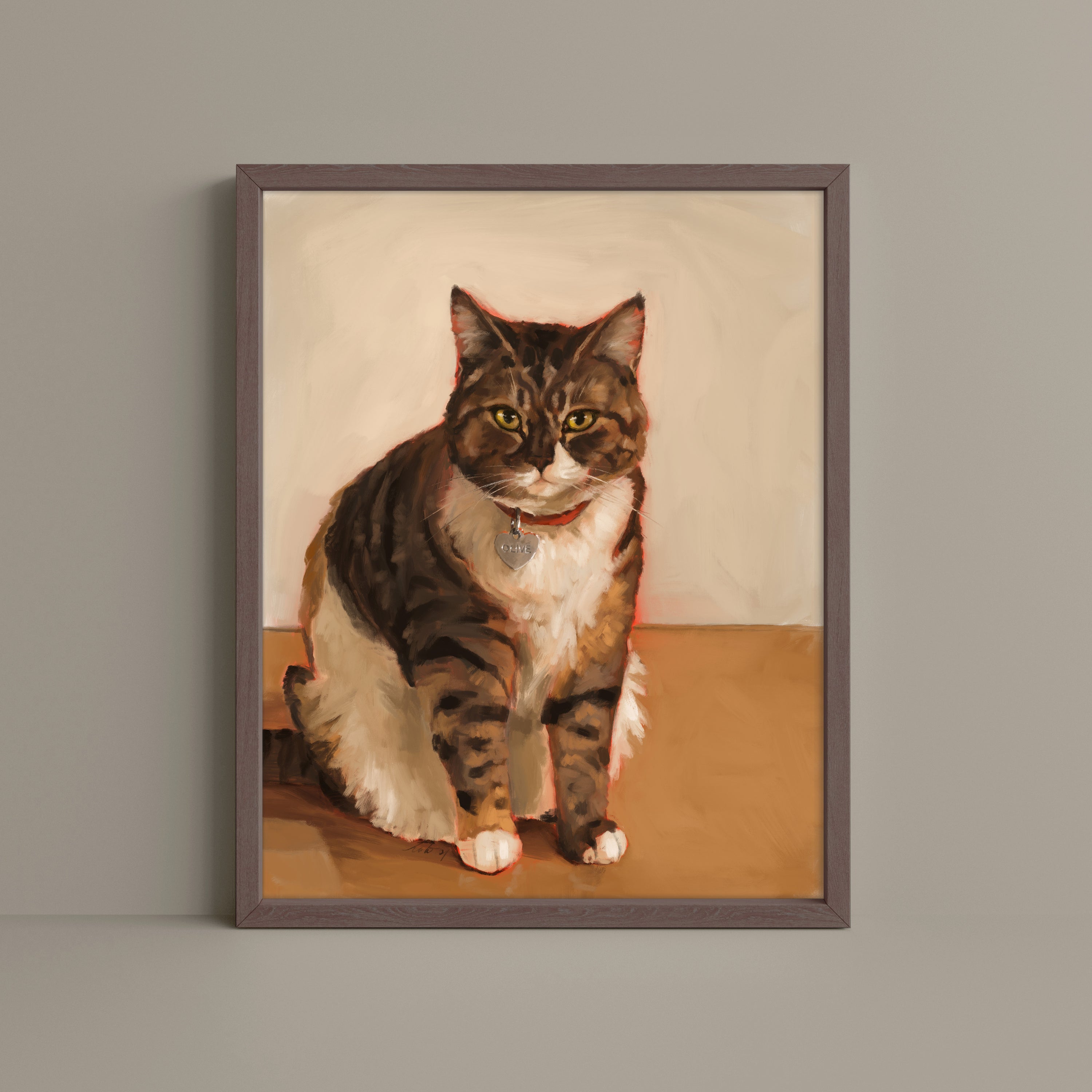 "Olive" by Catherine Hébert - Brown and White Tabby Cat Art Print