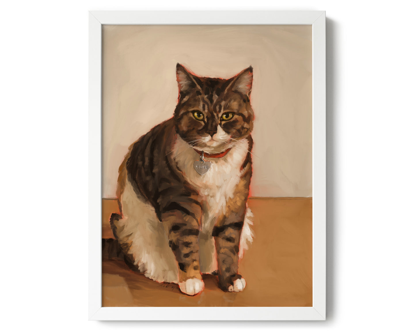 "Olive" by Catherine Hébert - Brown and White Tabby Cat Art Print - 12"x16" size