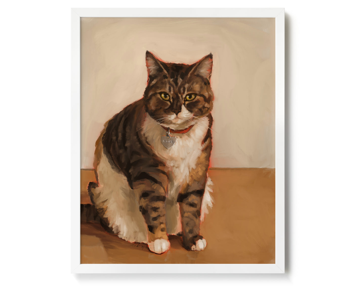 "Olive" by Catherine Hébert - Brown and White Tabby Cat Art Print - 16"x20" size