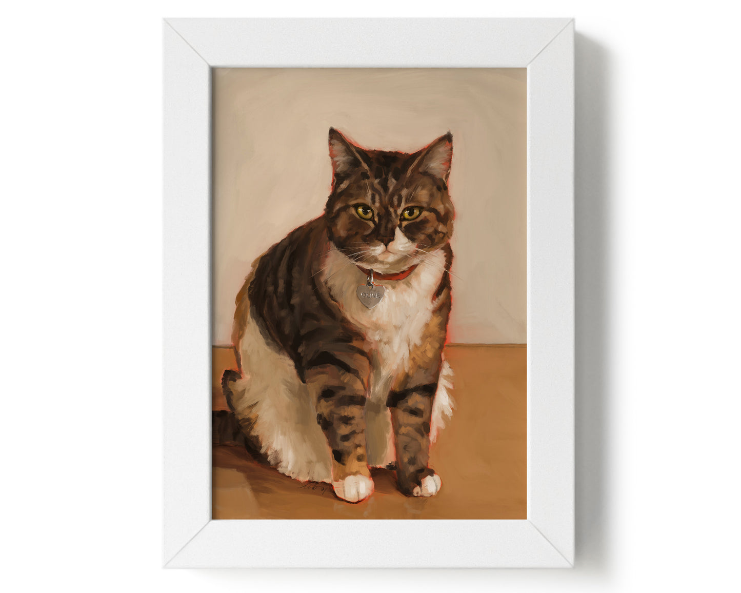 "Olive" by Catherine Hébert - Brown and White Tabby Cat Art Print - 5"x7" size