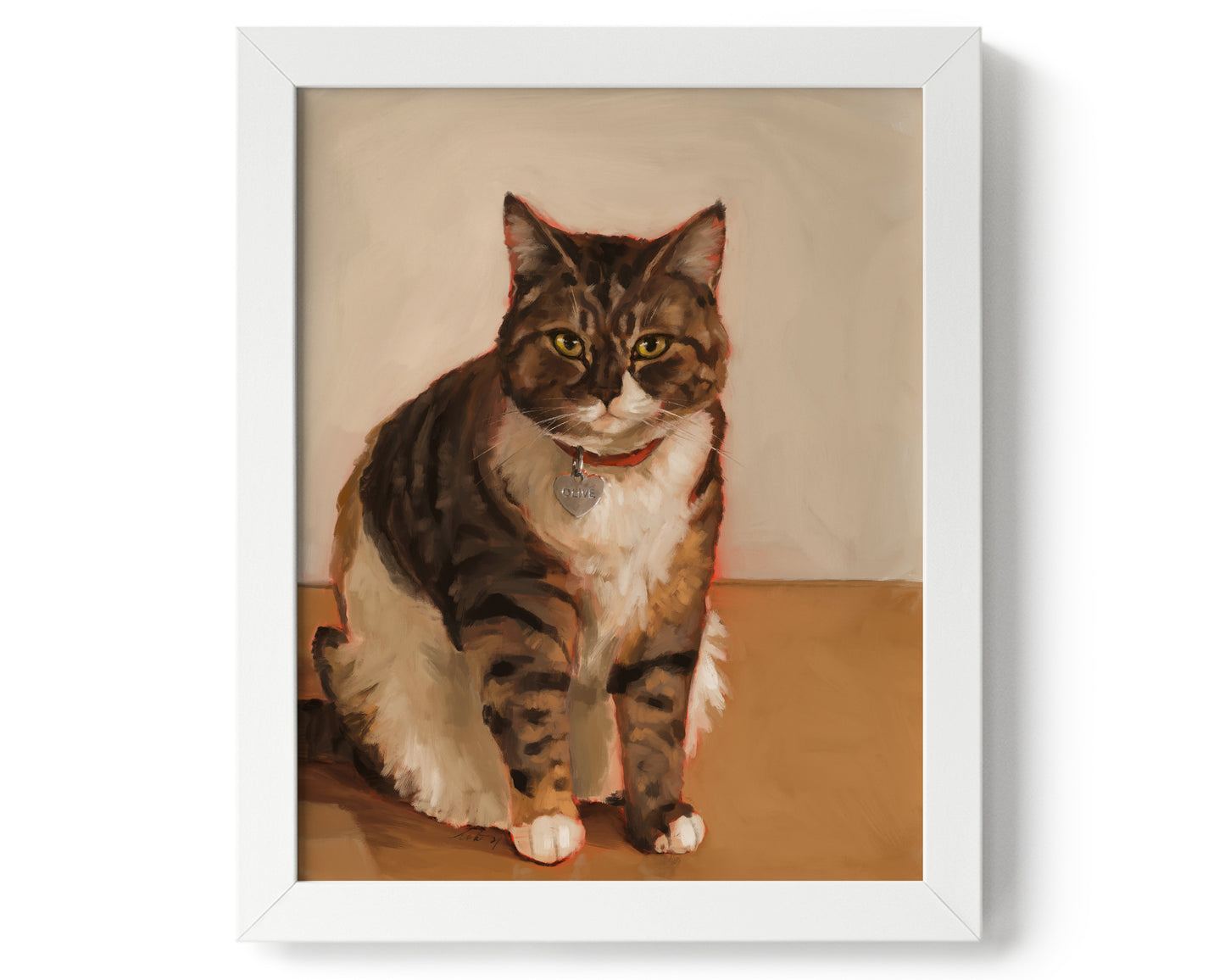 "Olive" by Catherine Hébert - Brown and White Tabby Cat Art Print - 8"x10" size