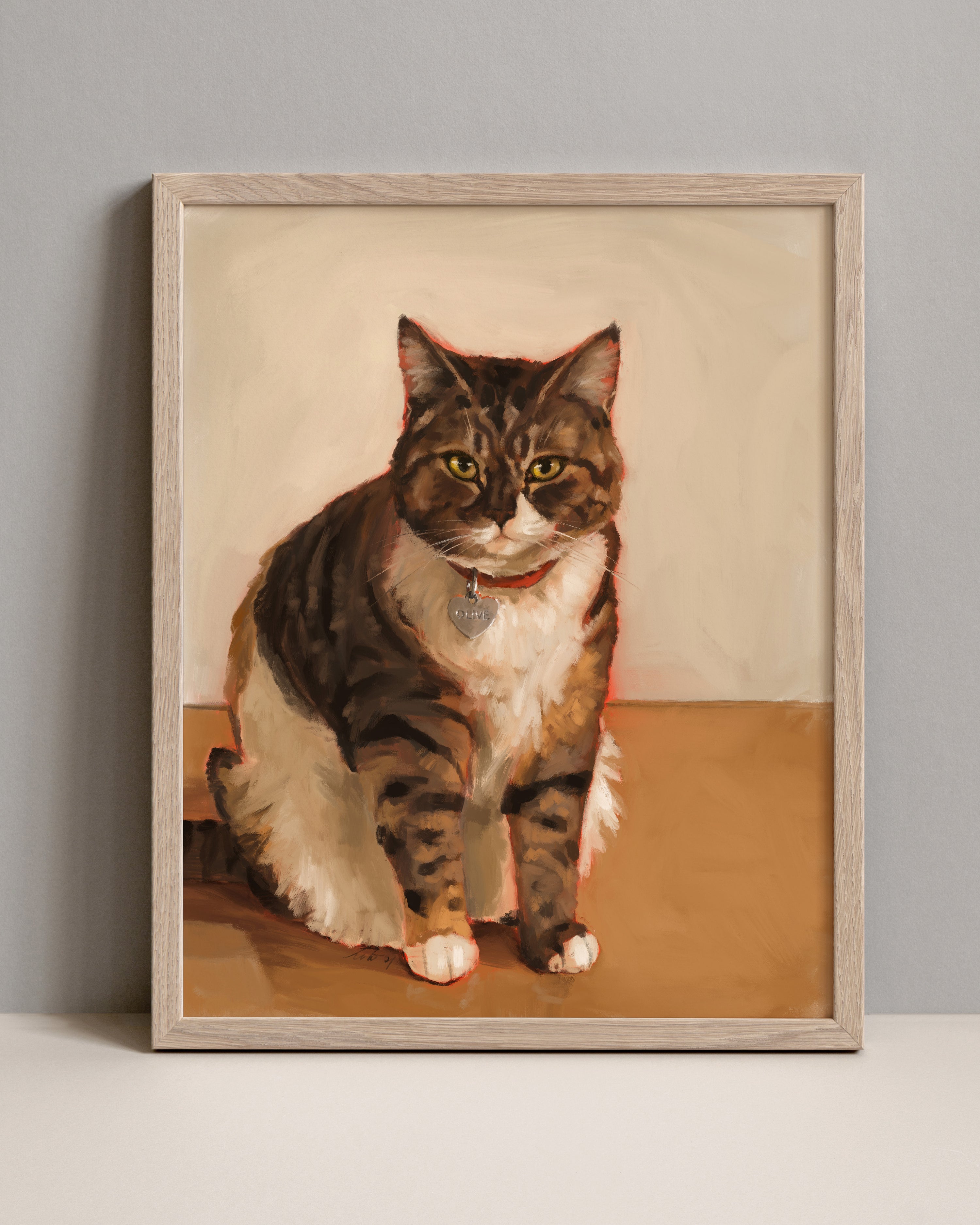 "Olive" by Catherine Hébert - Brown and White Tabby Cat Art Print