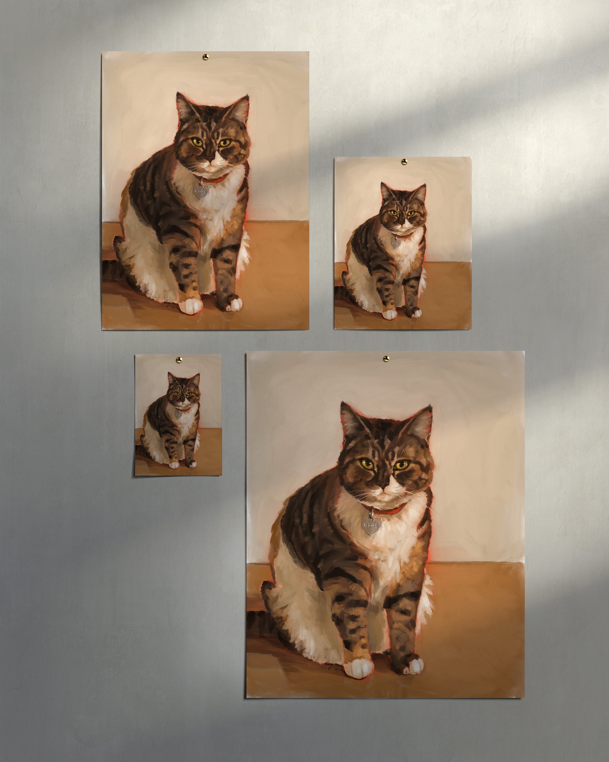 "Olive" by Catherine Hébert - Brown and White Tabby Cat Fine Art Print