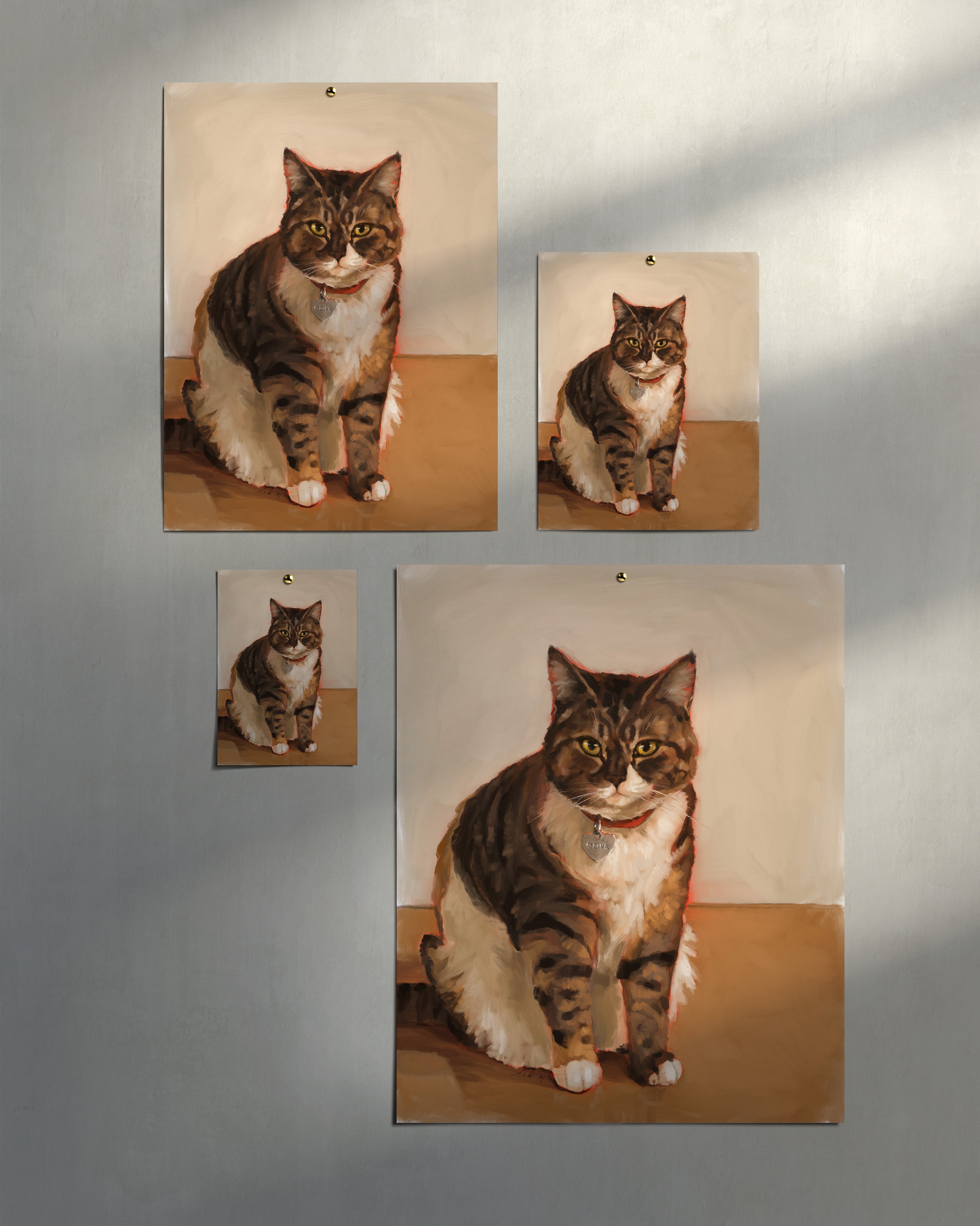 "Olive" by Catherine Hébert - Brown and White Tabby Cat Art Print