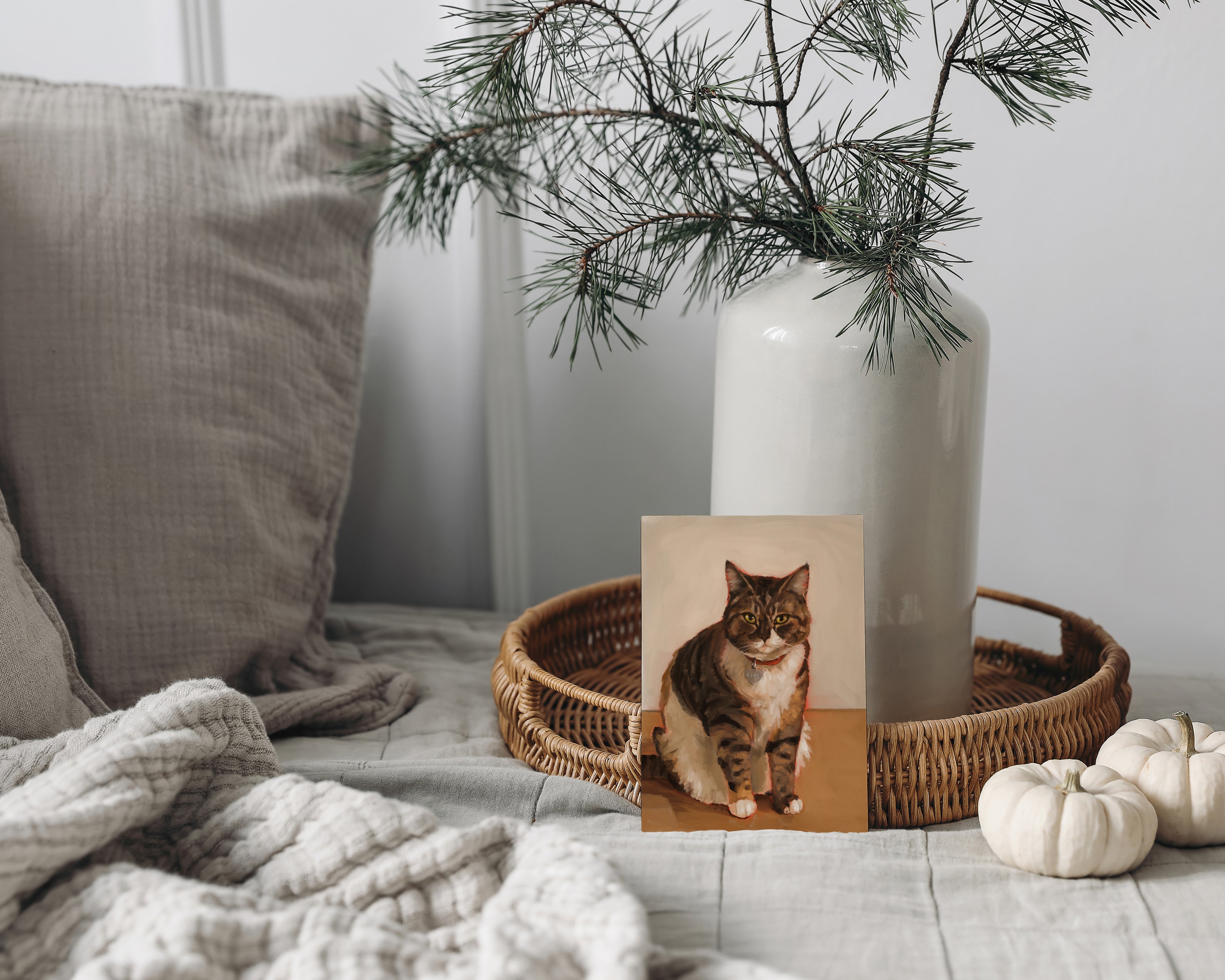 "Olive" by Catherine Hébert - Brown and White Tabby Cat Art Print