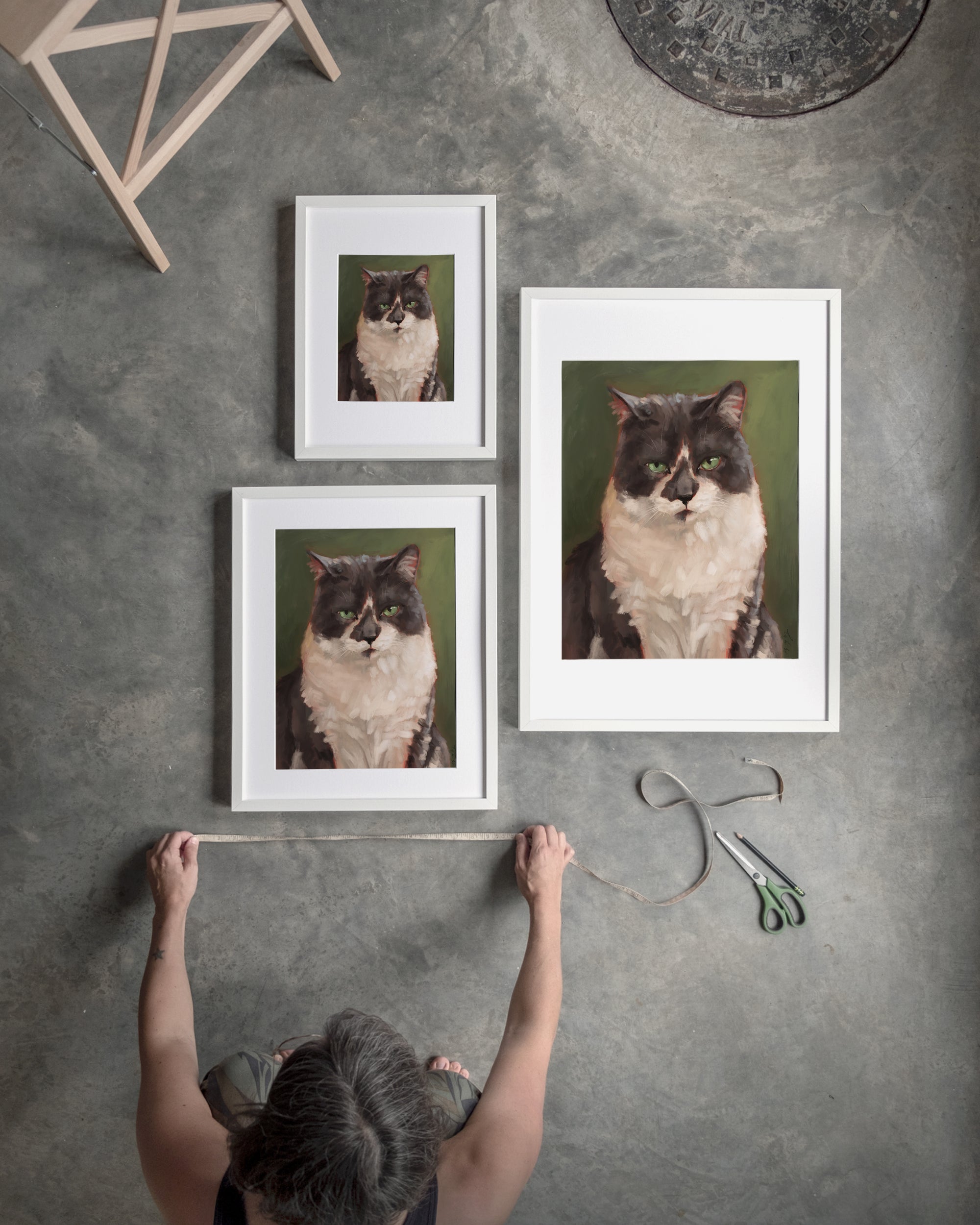 "The Unimpressed Woodhouse" by Catherine Hébert - Grey Tuxdeo Cat Painting Fine Art Print