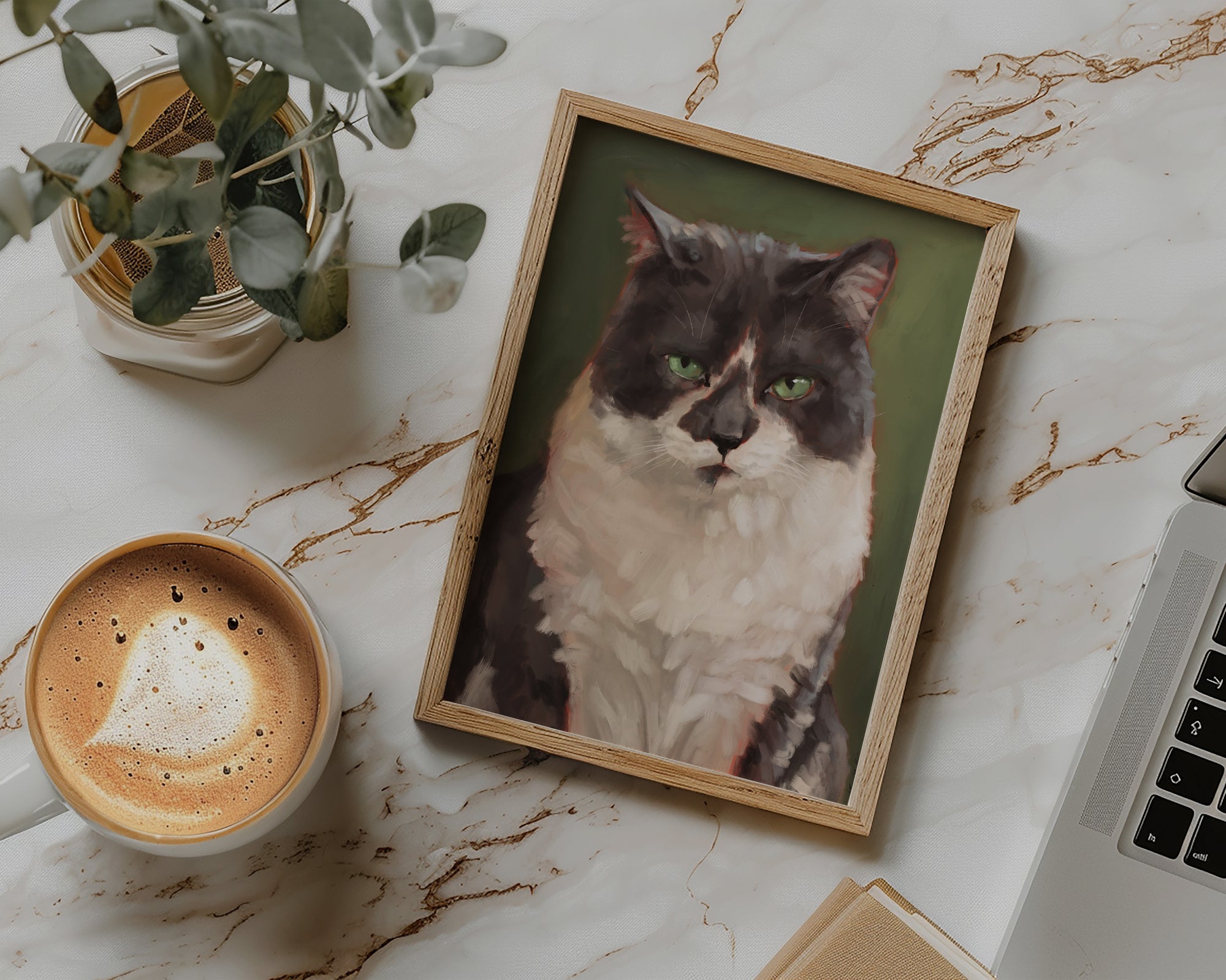 "The Unimpressed Woodhouse" by Catherine Hébert - Grey Tuxdeo Cat Painting Fine Art Print