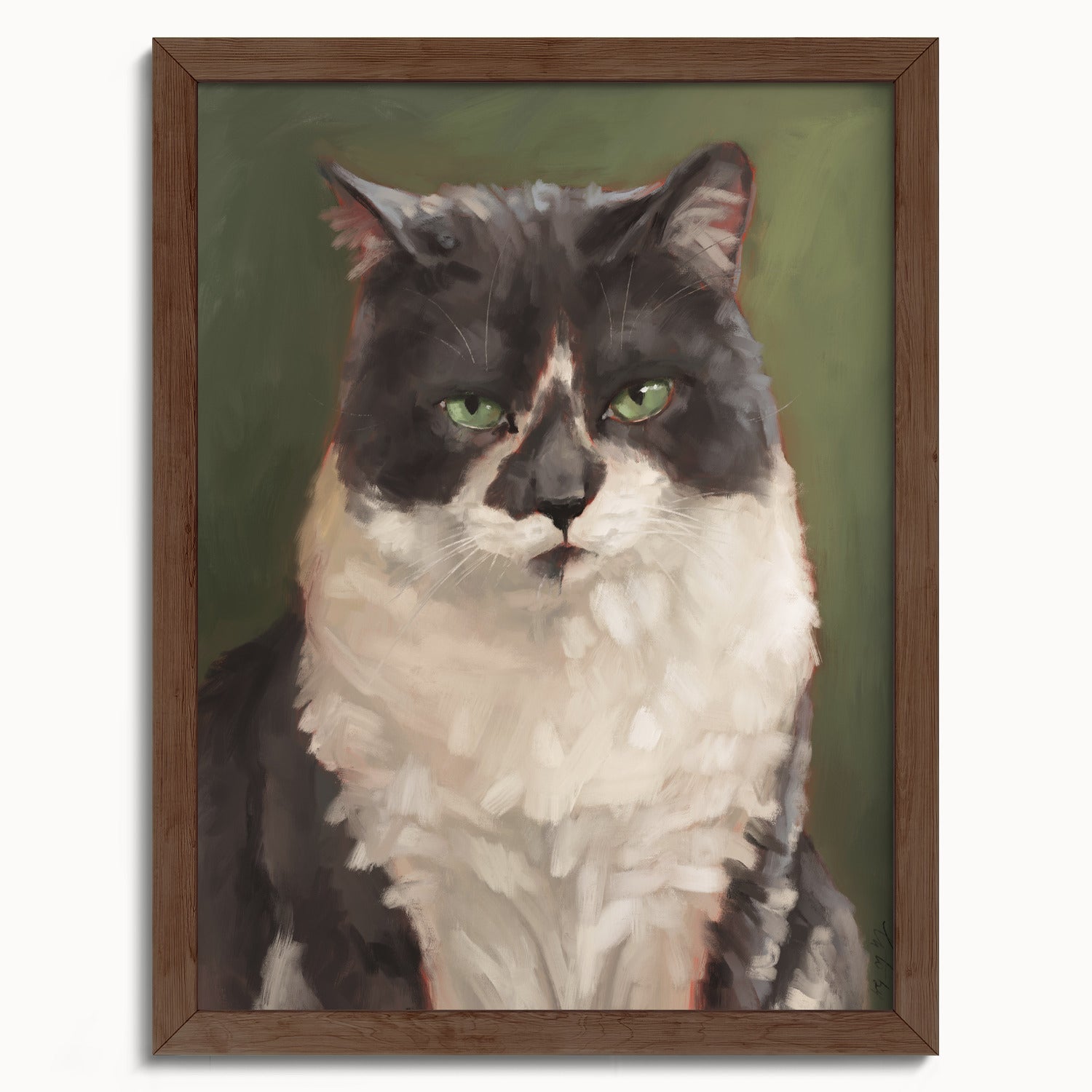 "The Unimpressed Woodhouse" by Catherine Hébert - Grey Tuxdeo Cat Painting Fine Art Print - 12"x16" size