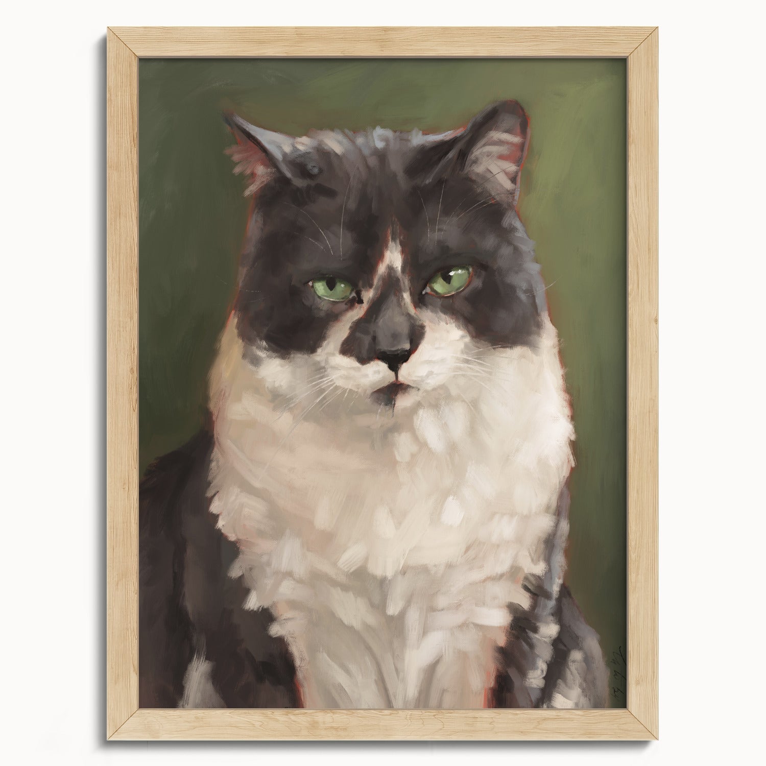 "The Unimpressed Woodhouse" by Catherine Hébert - Grey Tuxdeo Cat Painting Fine Art Print - 12"x16" size