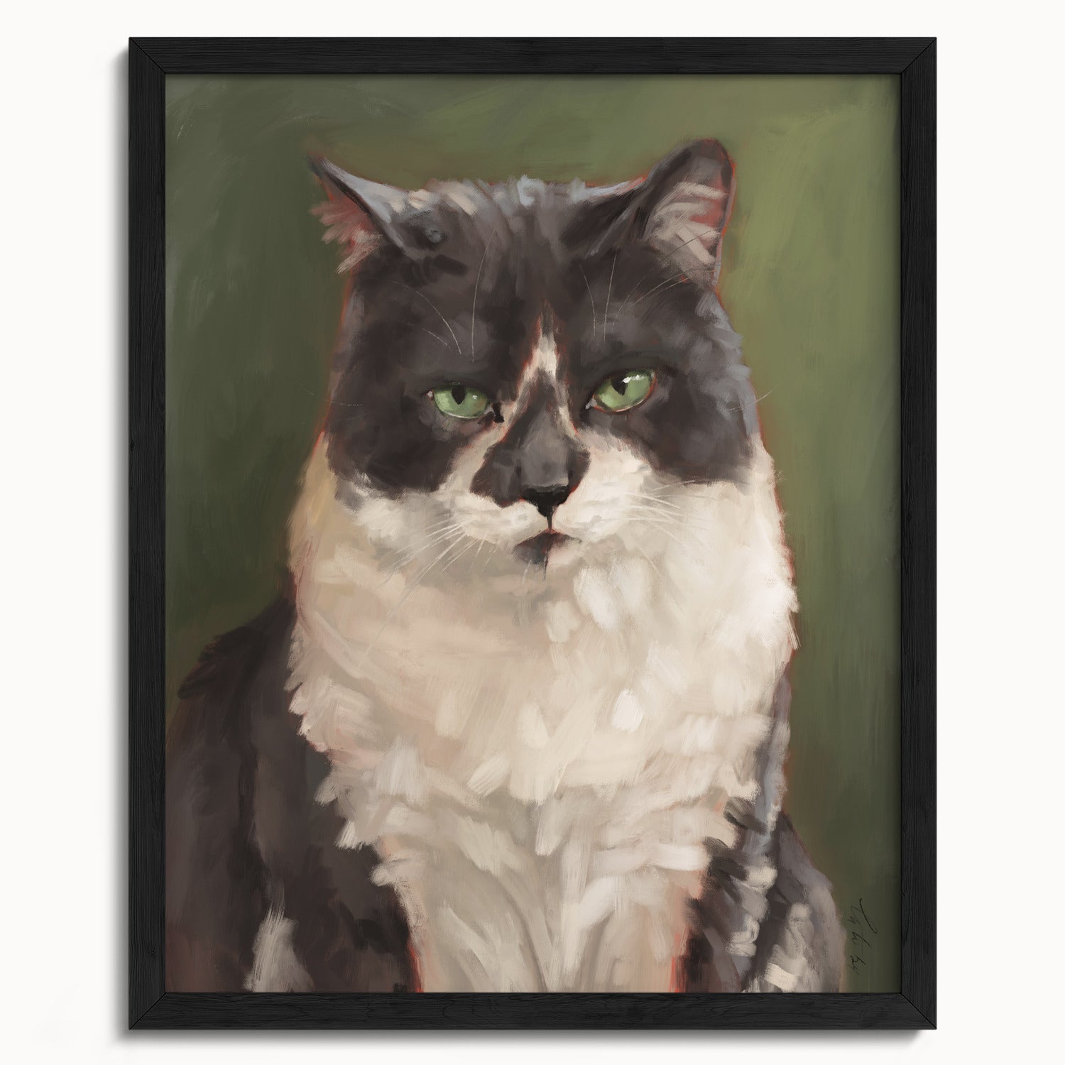 "The Unimpressed Woodhouse" by Catherine Hébert - Grey Tuxdeo Cat Painting Fine Art Print - 16"x20" size