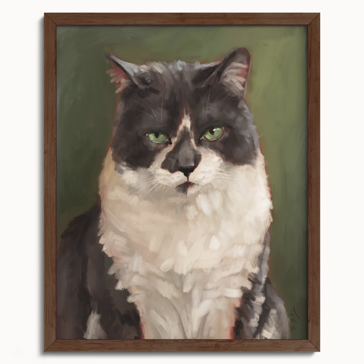 "The Unimpressed Woodhouse" by Catherine Hébert - Grey Tuxdeo Cat Painting Fine Art Print - 16"x20" size