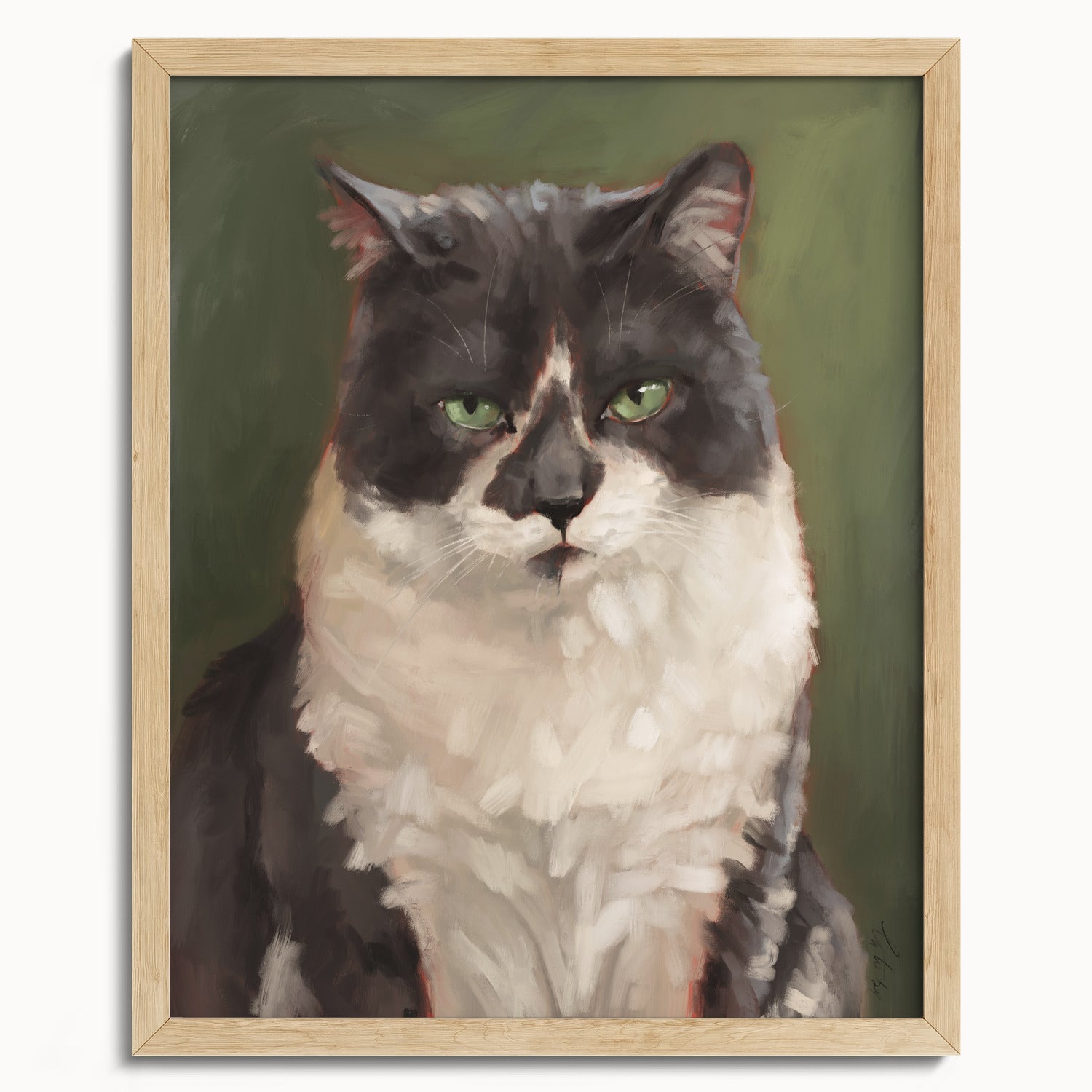 "The Unimpressed Woodhouse" by Catherine Hébert - Grey Tuxdeo Cat Painting Fine Art Print - 16"x20" size