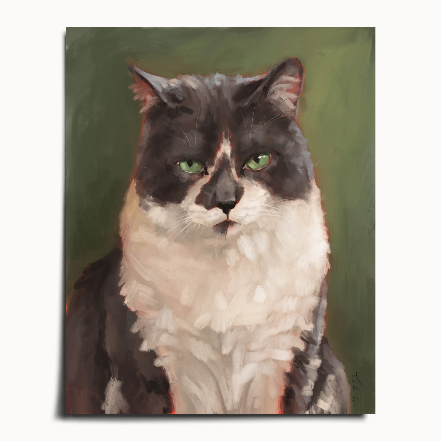 "The Unimpressed Woodhouse" by Catherine Hébert - Grey Tuxdeo Cat Painting Fine Art Print - 16"x20" size