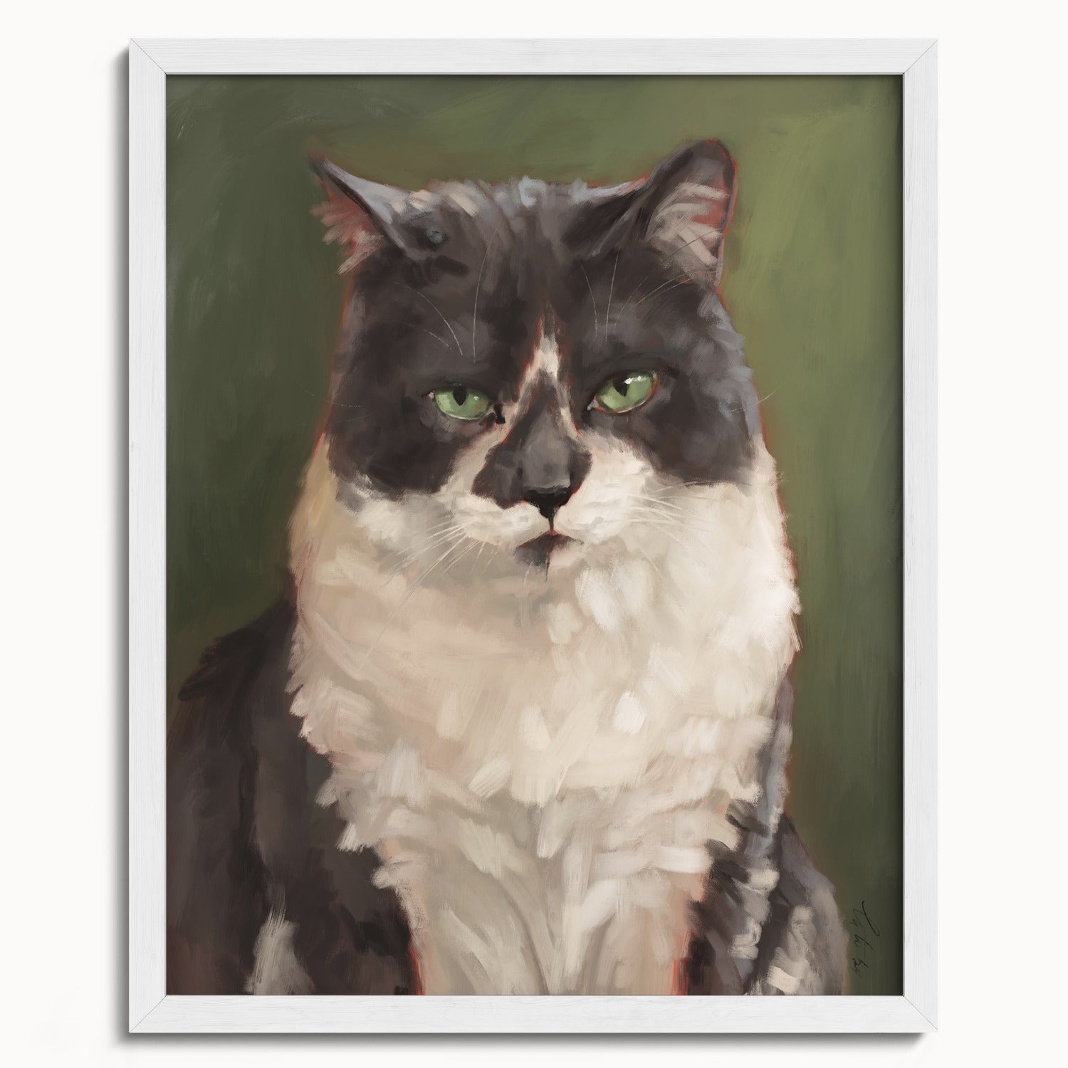 "The Unimpressed Woodhouse" by Catherine Hébert - Grey Tuxdeo Cat Painting Fine Art Print - 16"x20" size