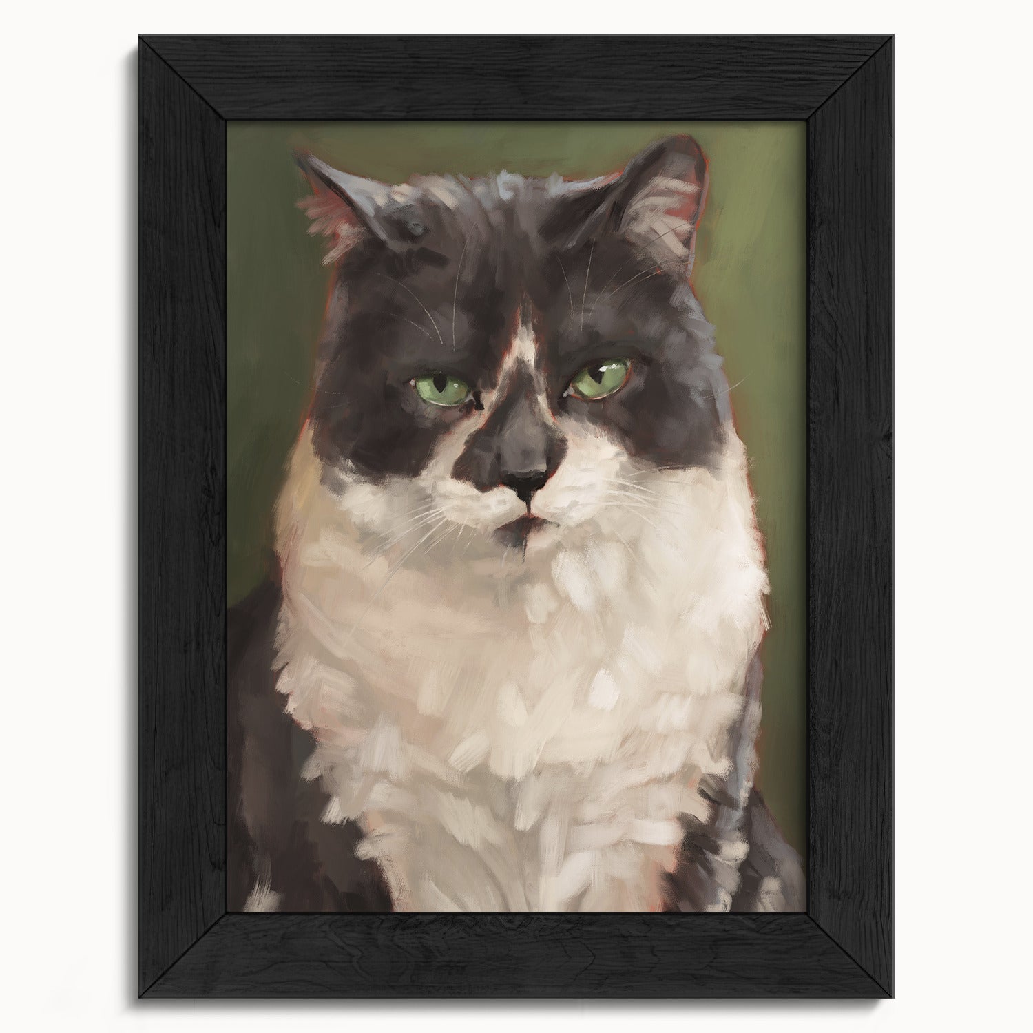 "The Unimpressed Woodhouse" by Catherine Hébert - Grey Tuxdeo Cat Painting Fine Art Print - 5"x7" size