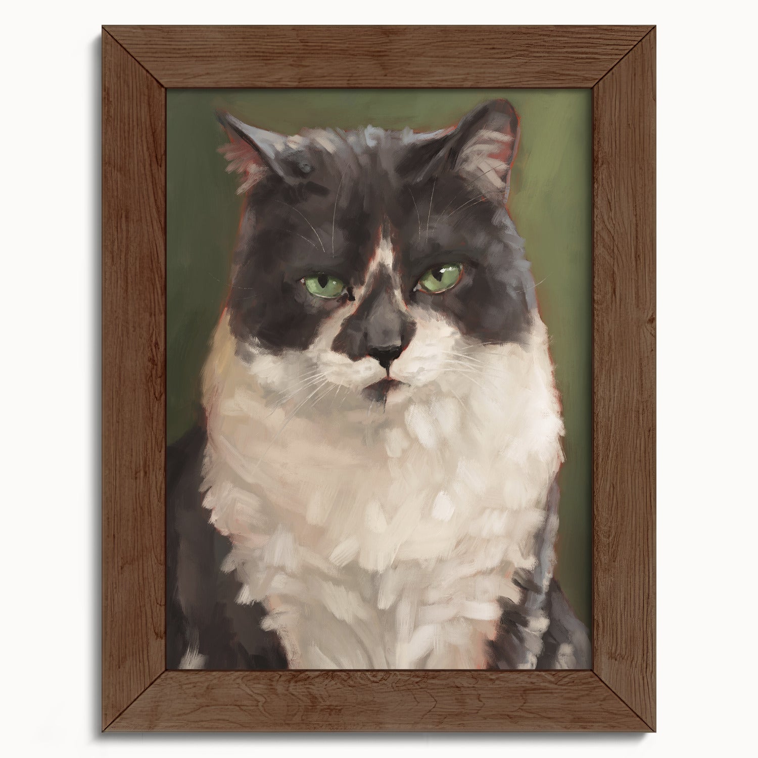 "The Unimpressed Woodhouse" by Catherine Hébert - Grey Tuxdeo Cat Painting Fine Art Print - 5"x7" size