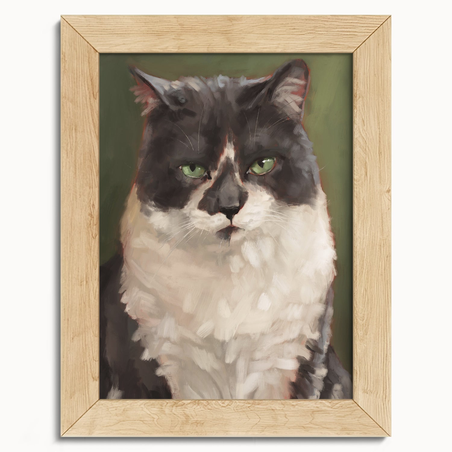 "The Unimpressed Woodhouse" by Catherine Hébert - Grey Tuxdeo Cat Painting Fine Art Print - 5"x7" size