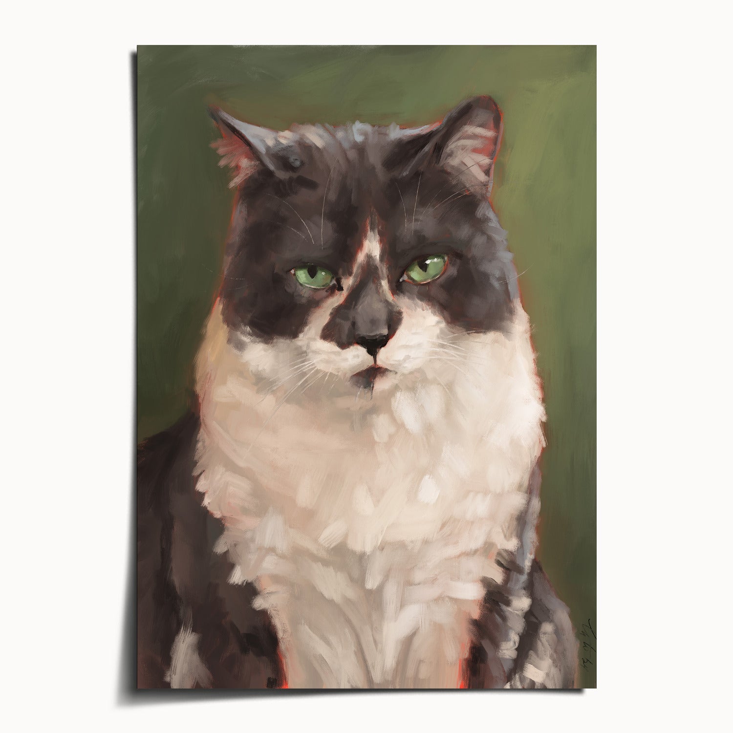 "The Unimpressed Woodhouse" by Catherine Hébert - Grey Tuxdeo Cat Painting Fine Art Print - 5"x7" size