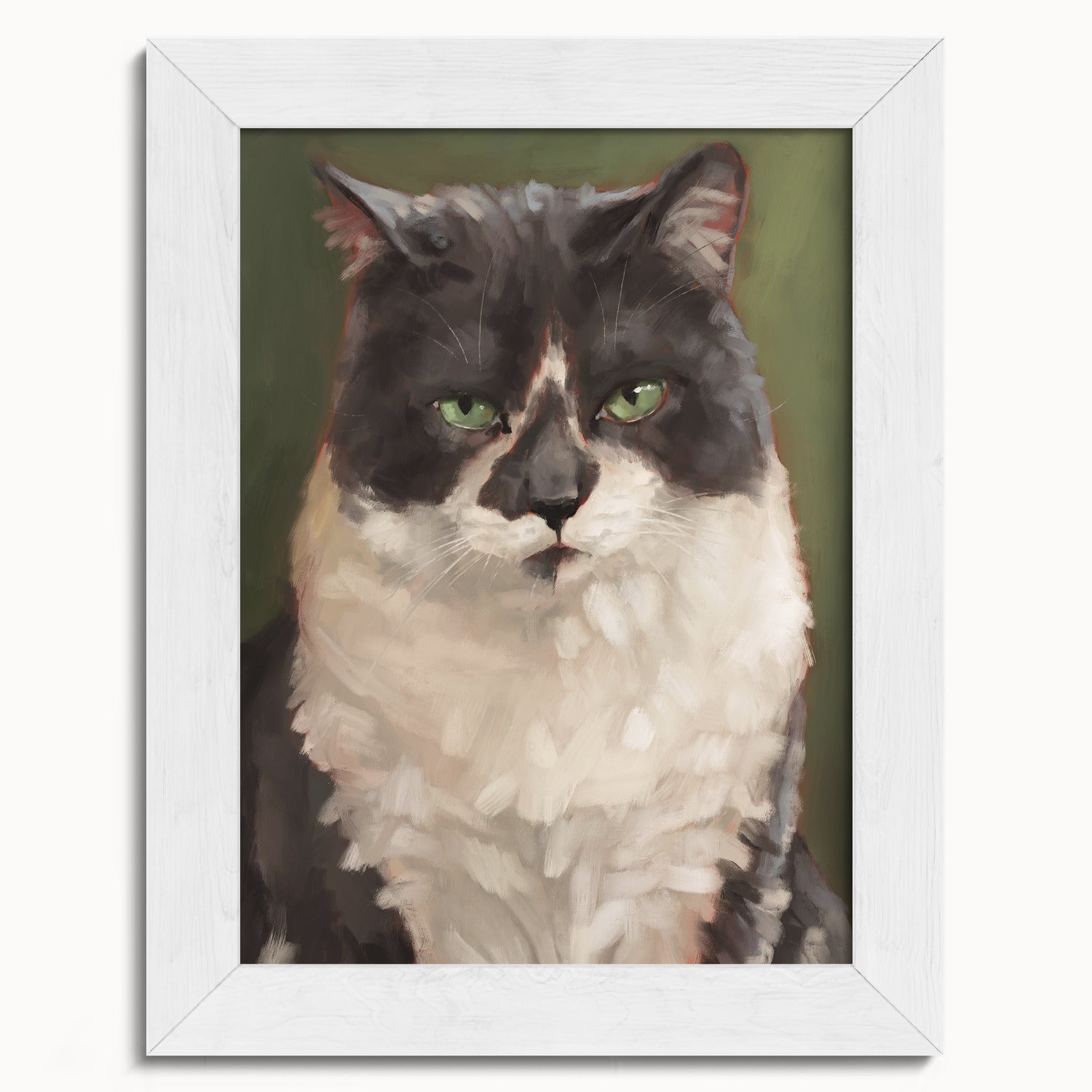 "The Unimpressed Woodhouse" by Catherine Hébert - Grey Tuxdeo Cat Painting Fine Art Print - 5"x7" size