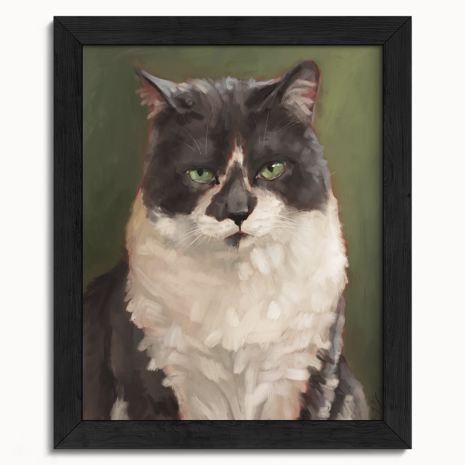 "The Unimpressed Woodhouse" by Catherine Hébert - Grey Tuxdeo Cat Painting Fine Art Print - 8"x10" size