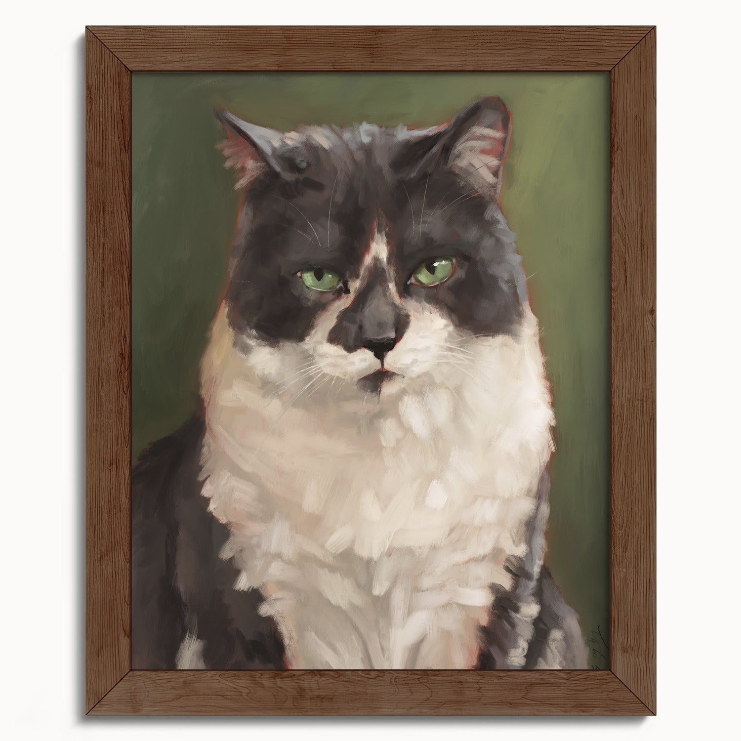 "The Unimpressed Woodhouse" by Catherine Hébert - Grey Tuxdeo Cat Painting Fine Art Print - 8"x10" size