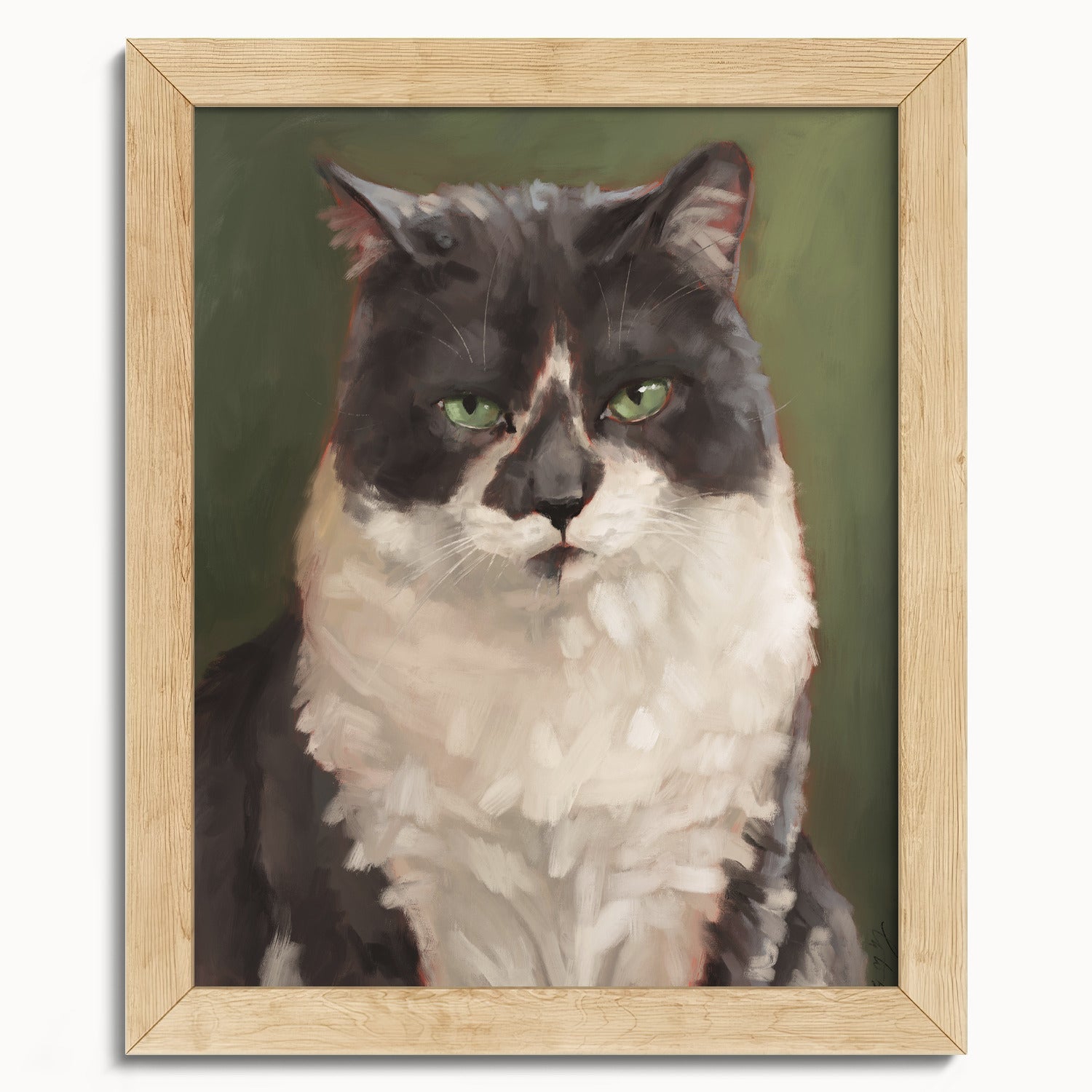 "The Unimpressed Woodhouse" by Catherine Hébert - Grey Tuxdeo Cat Painting Fine Art Print - 8"x10" size