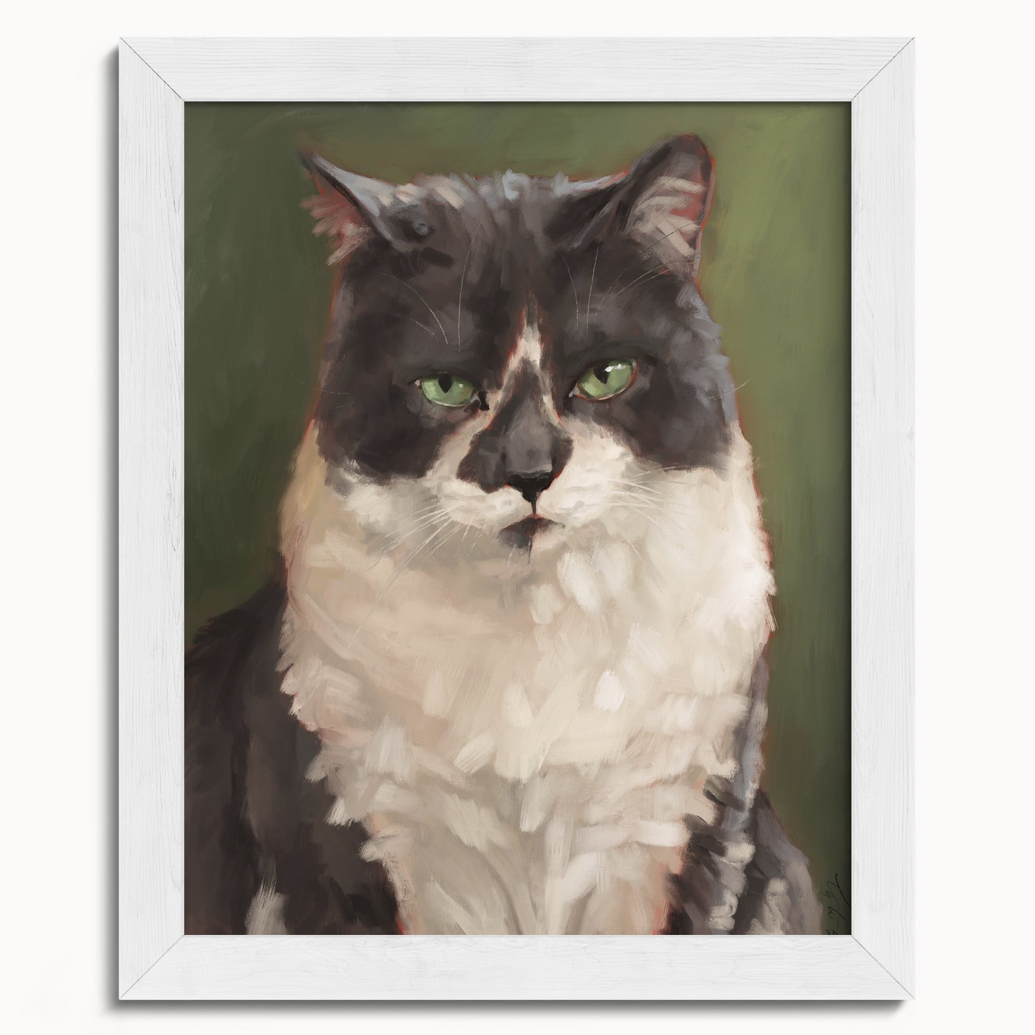 "The Unimpressed Woodhouse" by Catherine Hébert - Grey Tuxdeo Cat Painting Fine Art Print - 8"x10" size