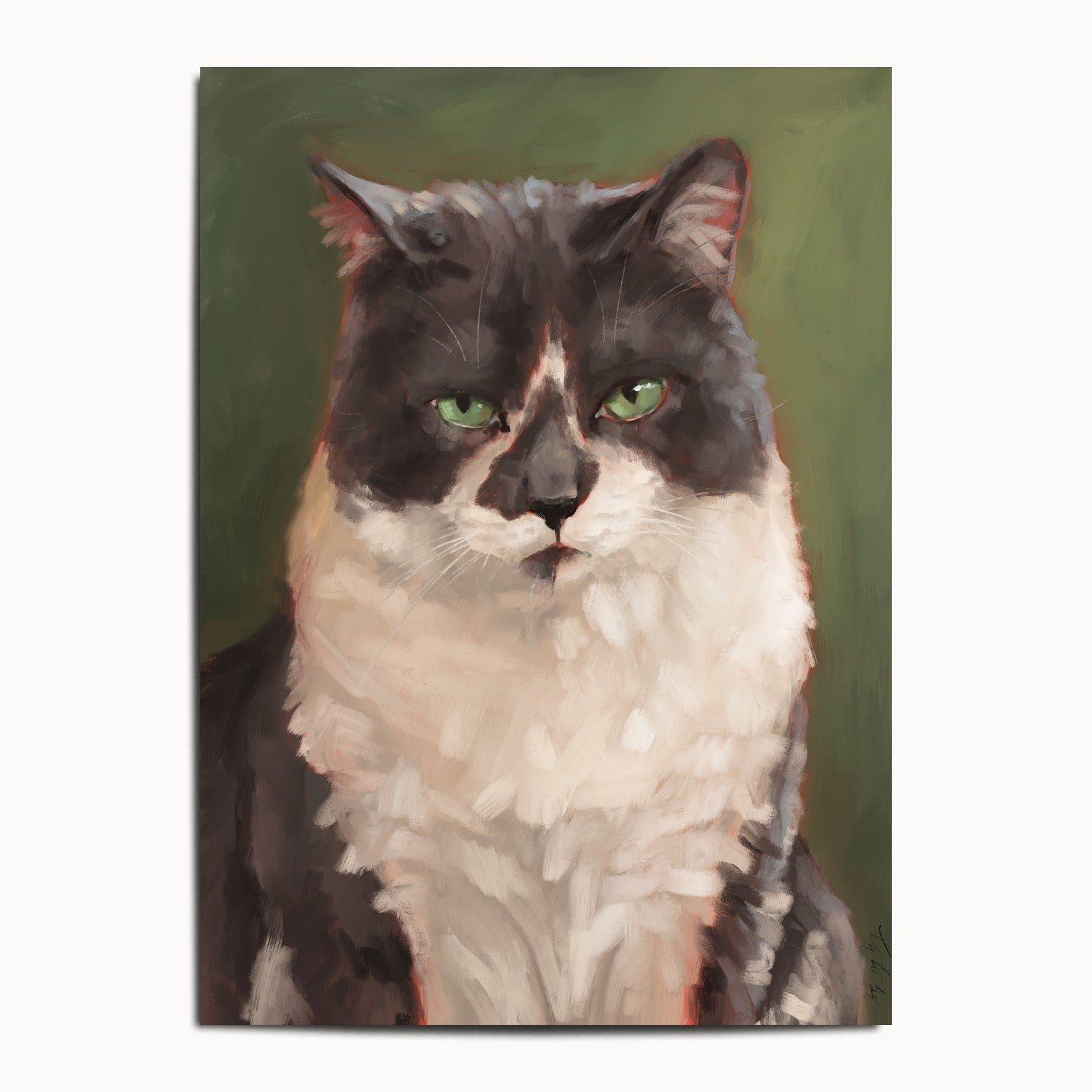 "The Unimpressed Woodhouse" by Catherine Hébert - Grey Tuxdeo Cat Painting Fine Art Print - 13"x18" size