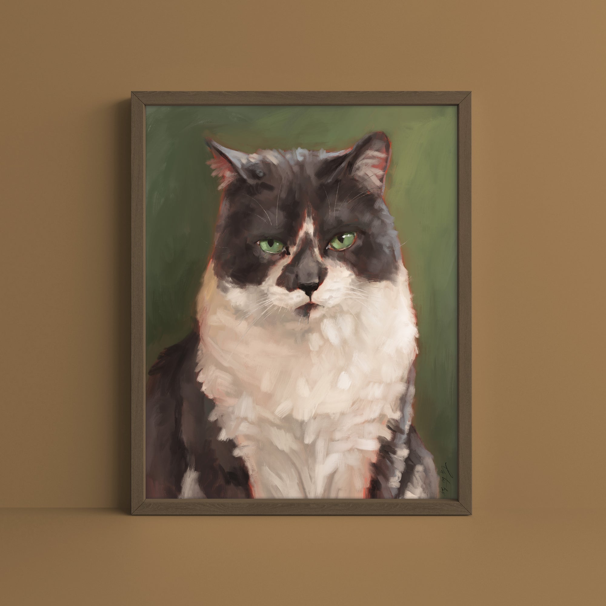 "The Unimpressed Woodhouse" by Catherine Hébert - Grey Tuxdeo Cat Painting Fine Art Print