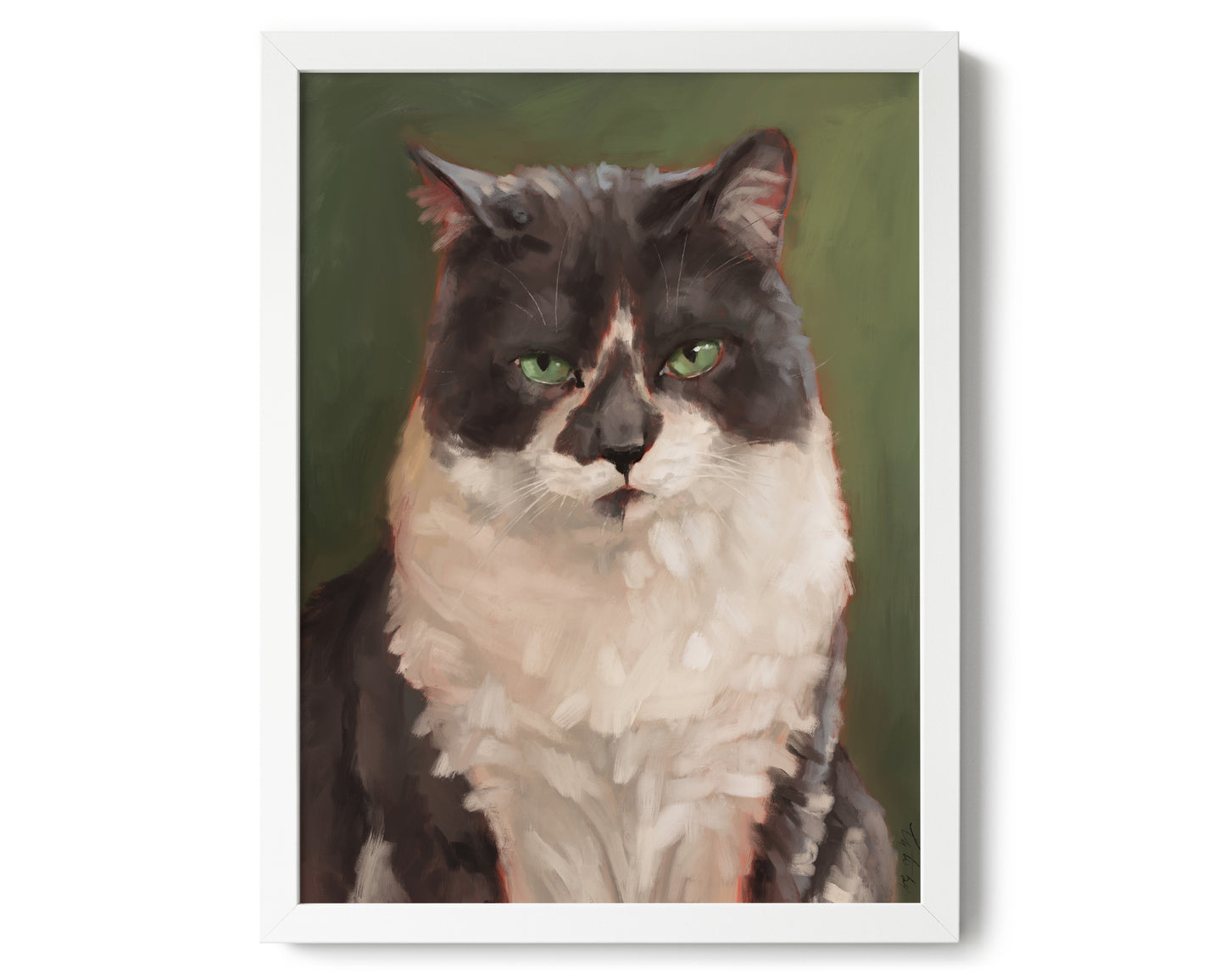 "The Unimpressed Woodhouse" by Catherine Hébert - Grey Tuxdeo Cat Painting Art Print - 12"x16" size