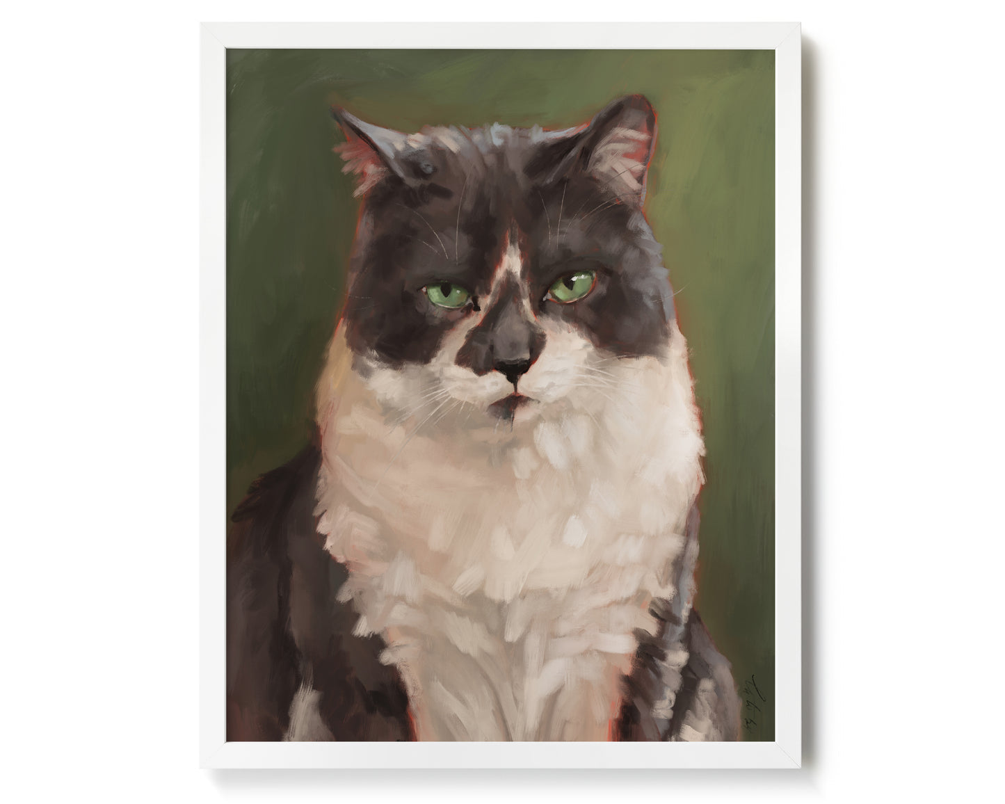 "The Unimpressed Woodhouse" by Catherine Hébert - Grey Tuxdeo Cat Painting Art Print - 16"x20" size