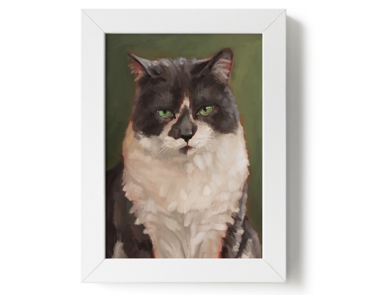 "The Unimpressed Woodhouse" by Catherine Hébert - Grey Tuxdeo Cat Painting Art Print - 5"x7" size