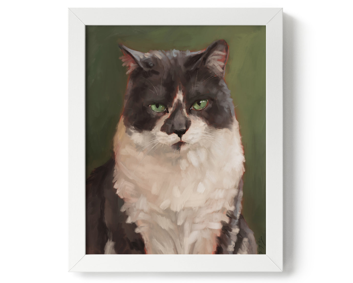 "The Unimpressed Woodhouse" by Catherine Hébert - Grey Tuxdeo Cat Painting Art Print - 8"x10" size