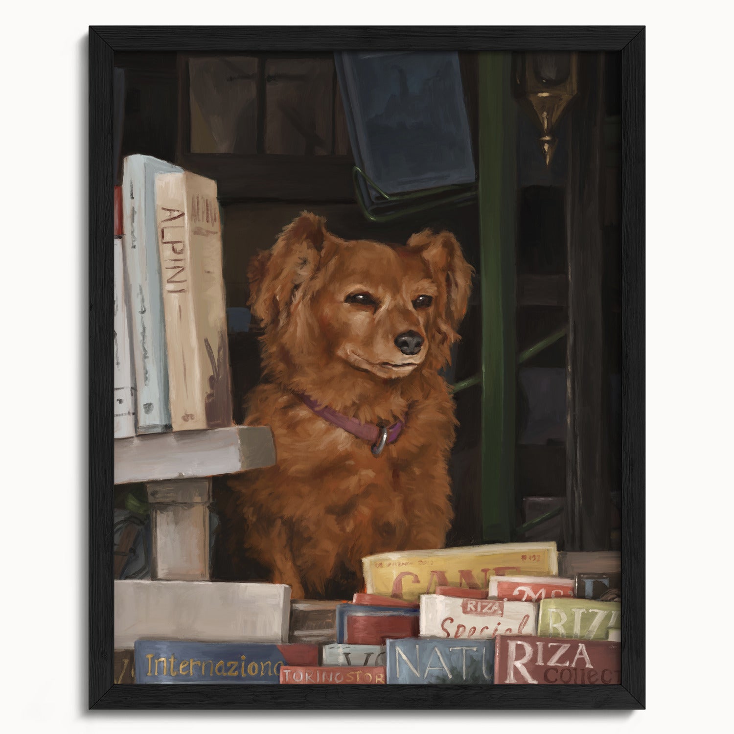 "Newsstand Dog" by Catherine Hébert - Italian Newsstand Dog Fine Art Print - 16"x20" size