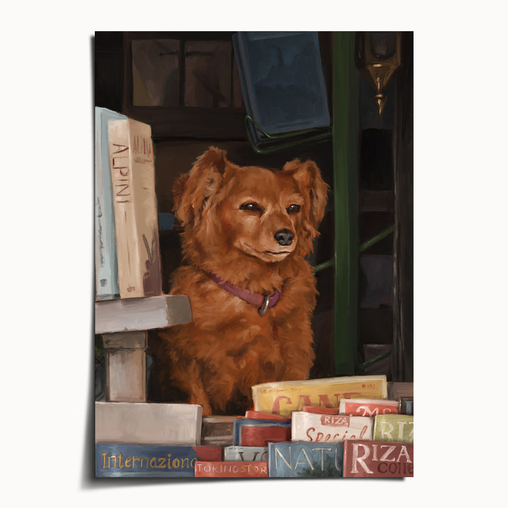 "Newsstand Dog" by Catherine Hébert - Italian Newsstand Dog Art Print - 5"x7" size