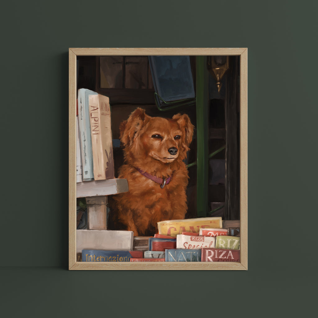 "Newsstand Dog" by Catherine Hébert - Italian Newsstand Dog Fine Art Print