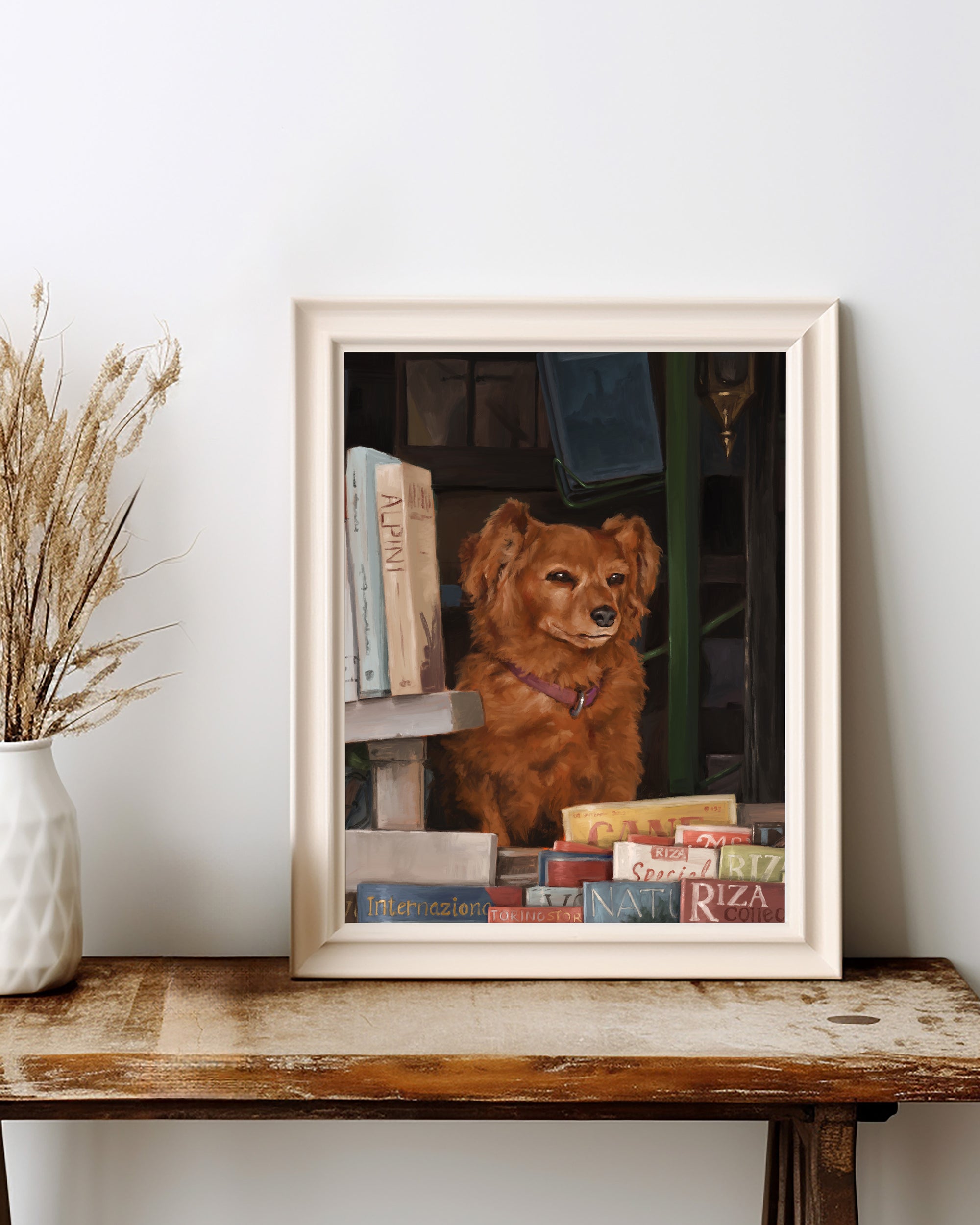 "Newsstand Dog" by Catherine Hébert - Italian Newsstand Dog Fine Art Print