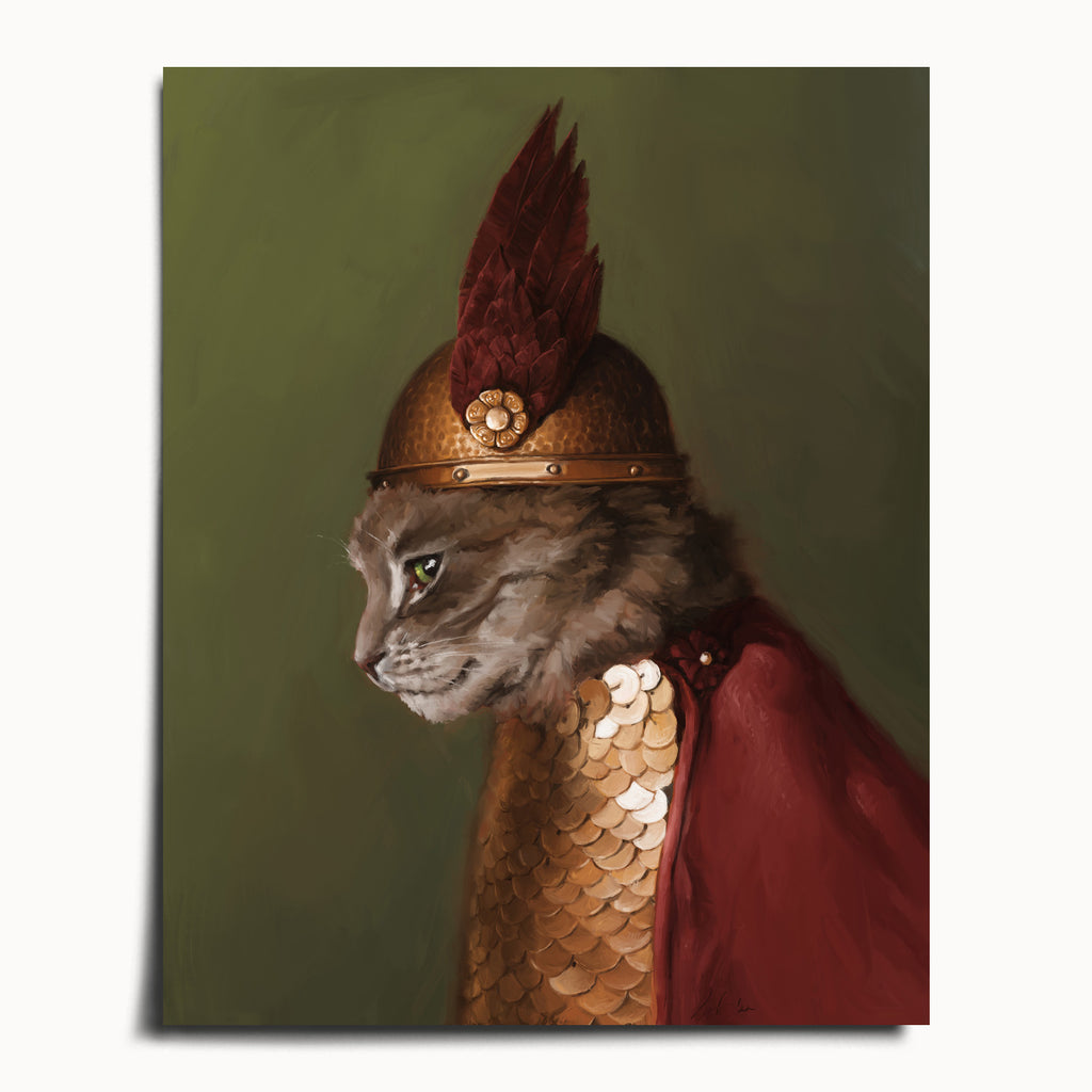 "Brünnhilde" by Catherine Hébert - Viking Cat Art Print - Brünnhilde - 16"x20" size