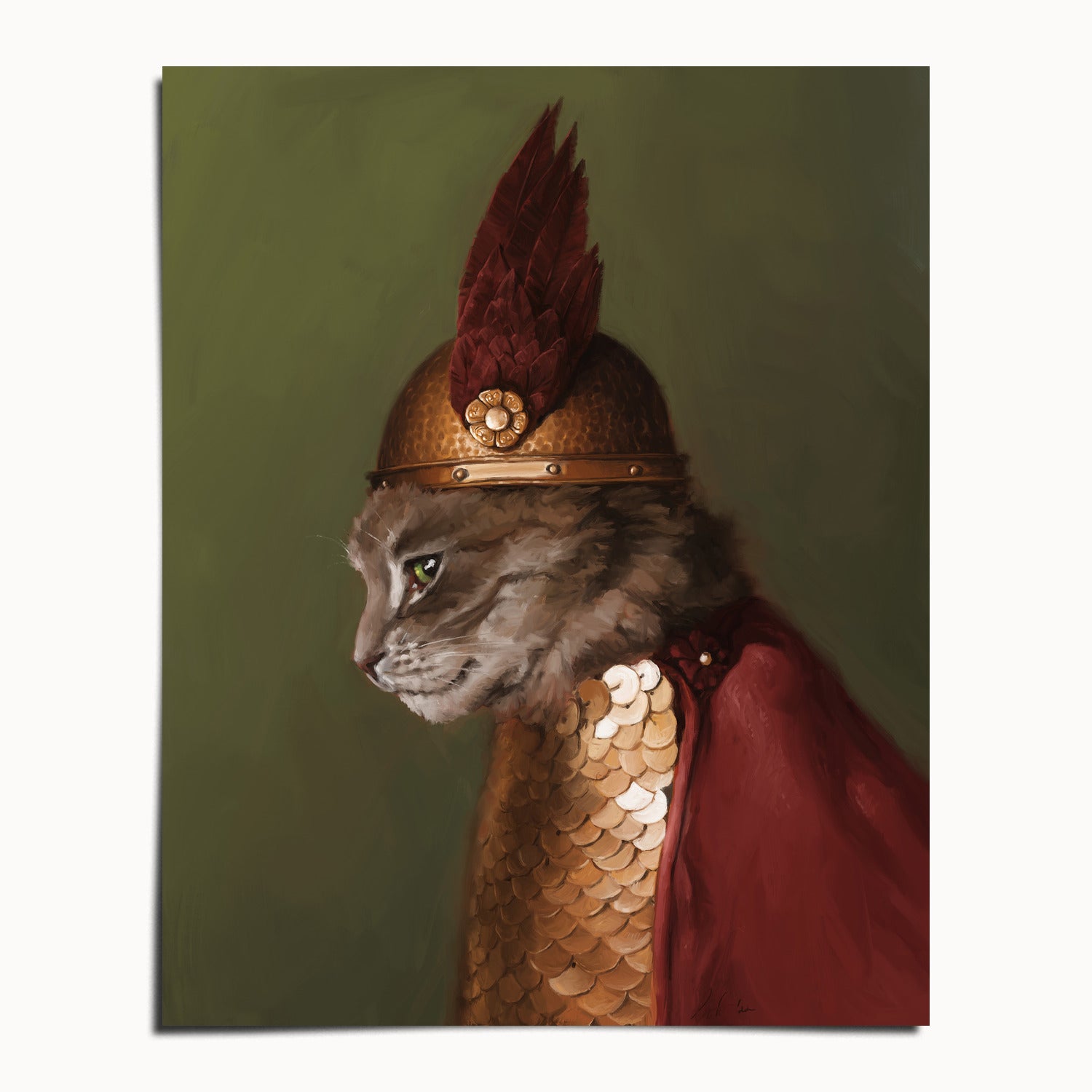 "Brünnhilde" by Catherine Hébert - Viking Valkyrie Cat Fine Art Print - 24"x30" size