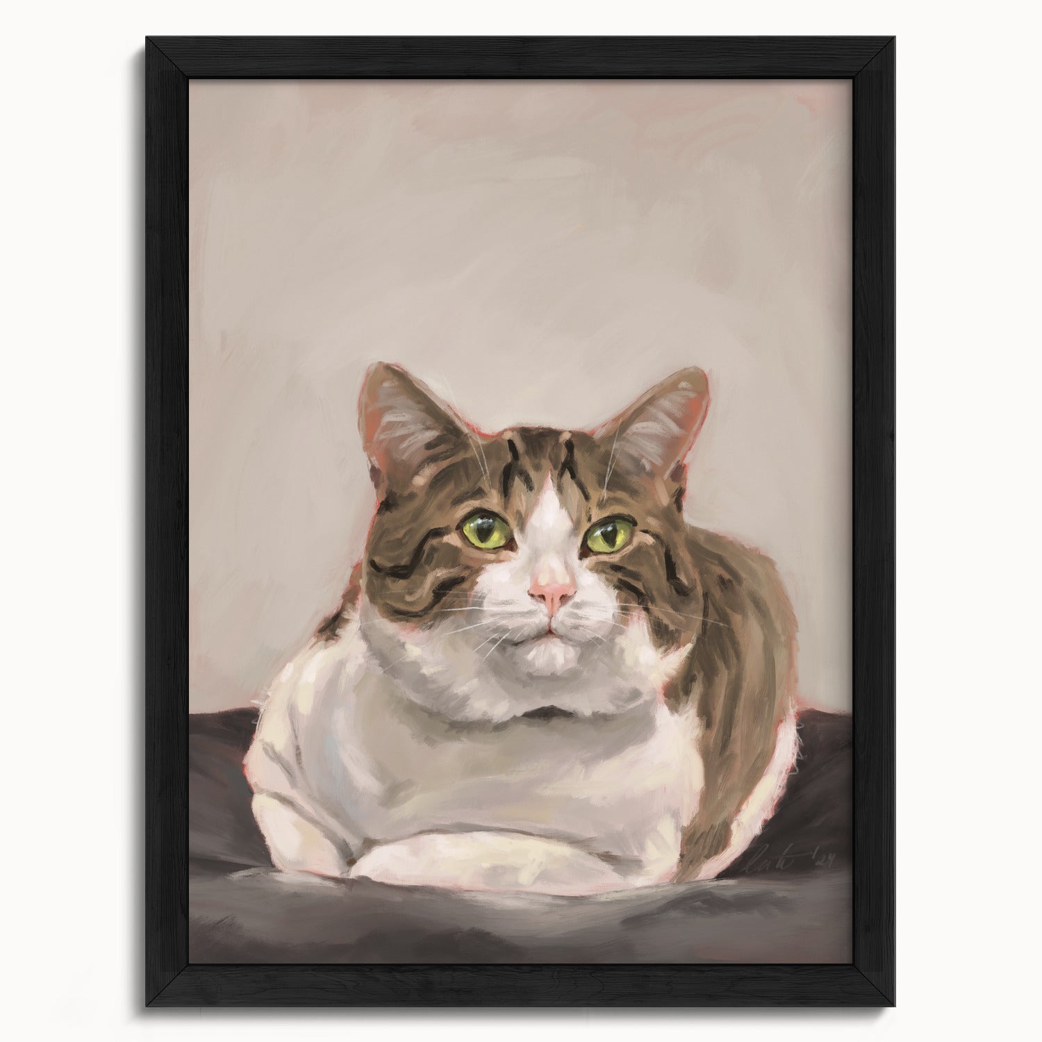 "Depanneur Cat" by Catherine Hébert - Brown and White Tabby Cat Fine Art Print - 12"x16" size