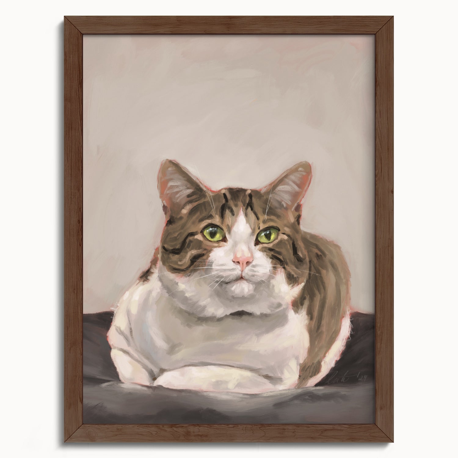 "Depanneur Cat" by Catherine Hébert - Brown and White Tabby Cat Fine Art Print - 12"x16" size