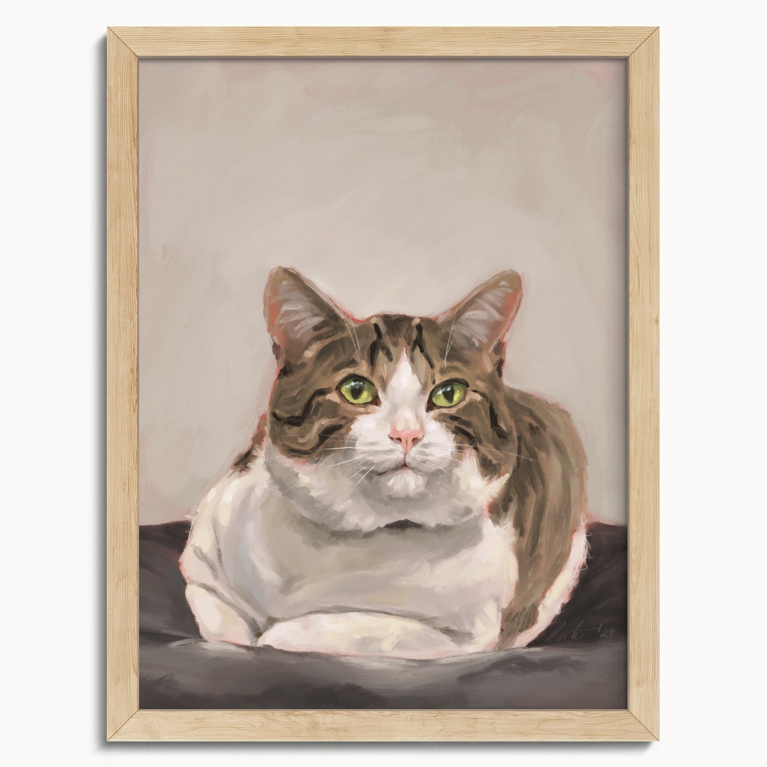 "Depanneur Cat" by Catherine Hébert - Brown and White Tabby Cat Fine Art Print - 12"x16" size