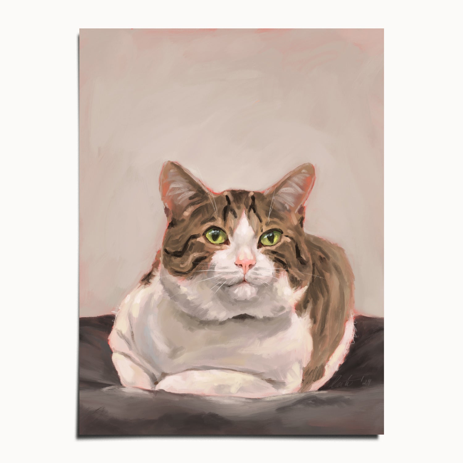 "Depanneur Cat" by Catherine Hébert - Brown and White Tabby Cat Fine Art Print - 12"x16" size
