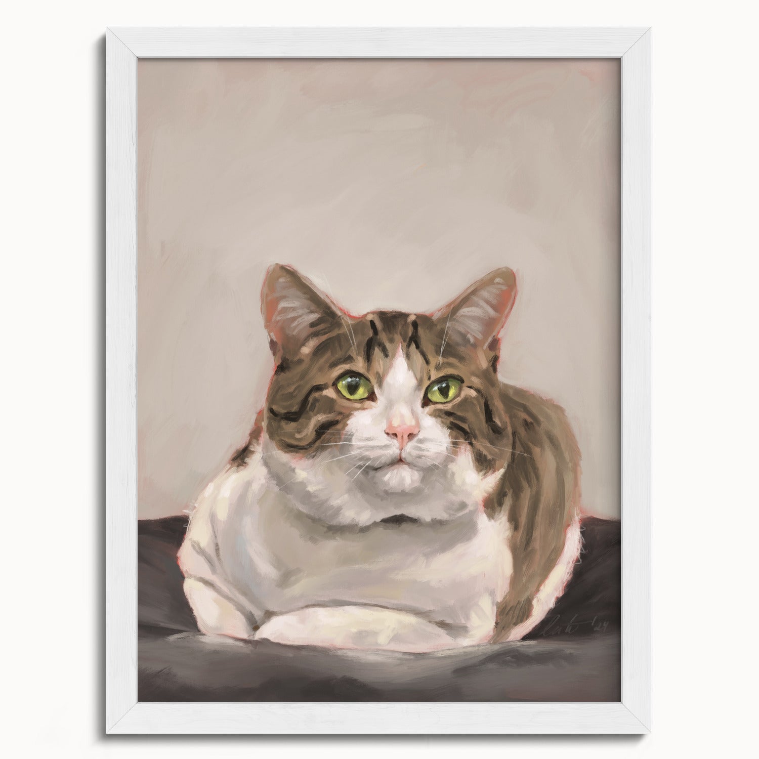 "Depanneur Cat" by Catherine Hébert - Brown and White Tabby Cat Fine Art Print - 12"x16" size