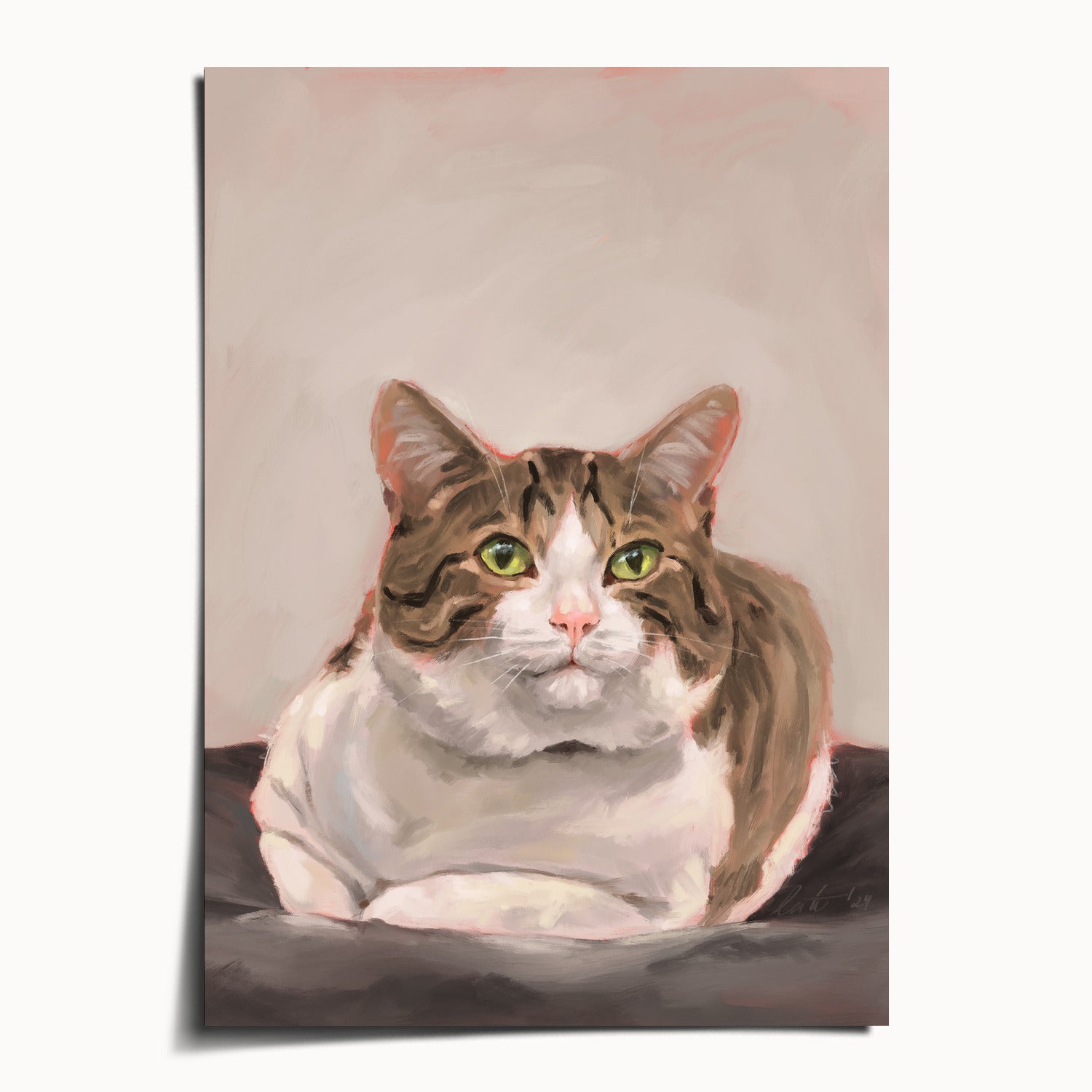 "Depanneur Cat" by Catherine Hébert - Brown and White Tabby Cat Fine Art Print - 5"x7" size