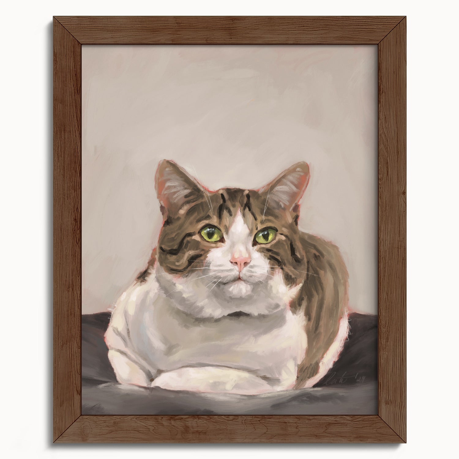"Depanneur Cat" by Catherine Hébert - Brown and White Tabby Cat Fine Art Print - 8"x10" size