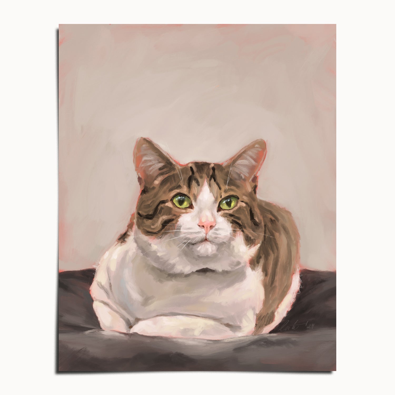 "Depanneur Cat" by Catherine Hébert - Brown and White Tabby Cat Fine Art Print - 24"x30" size