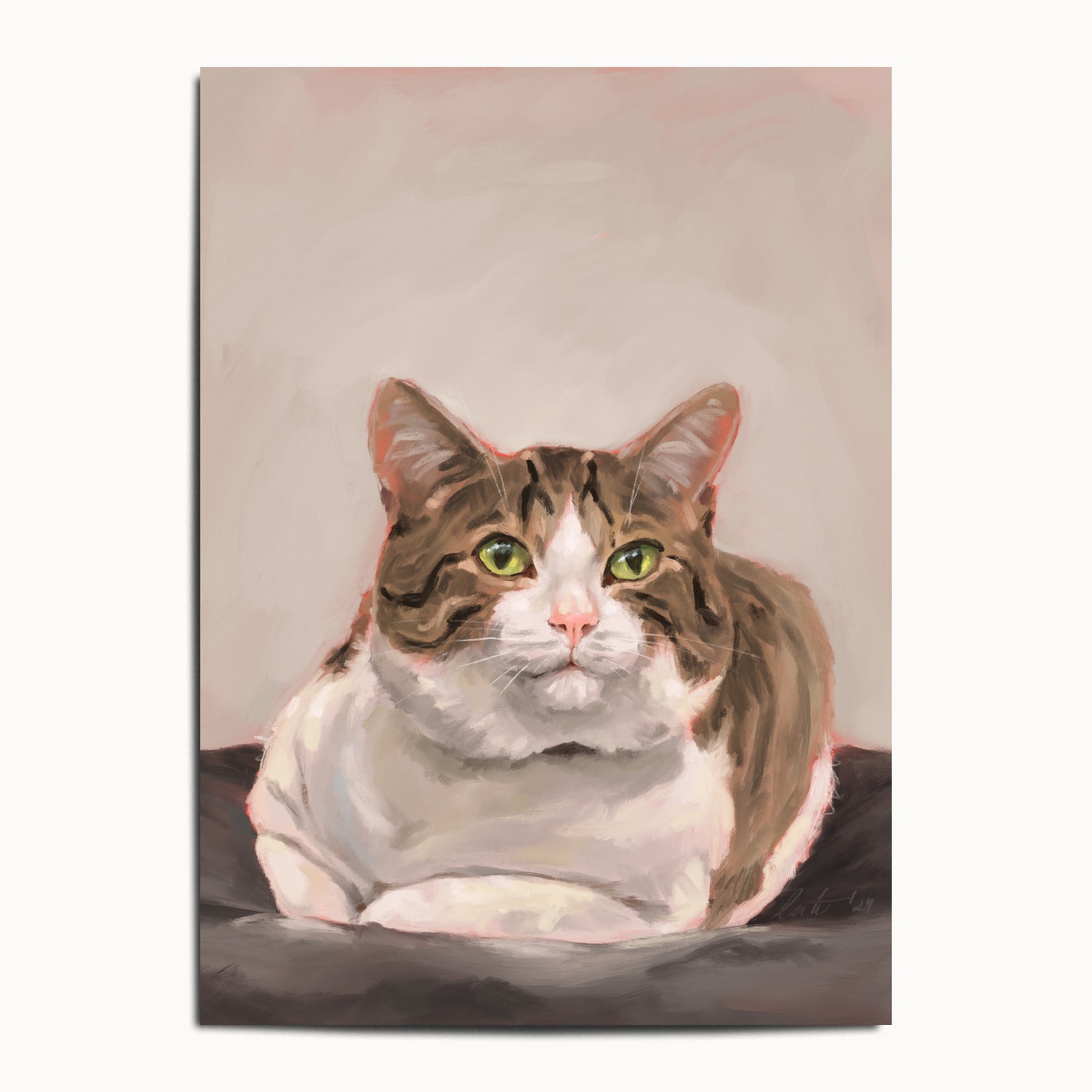 "Depanneur Cat" by Catherine Hébert - Brown and White Tabby Cat Fine Art Print - 13"x18" size